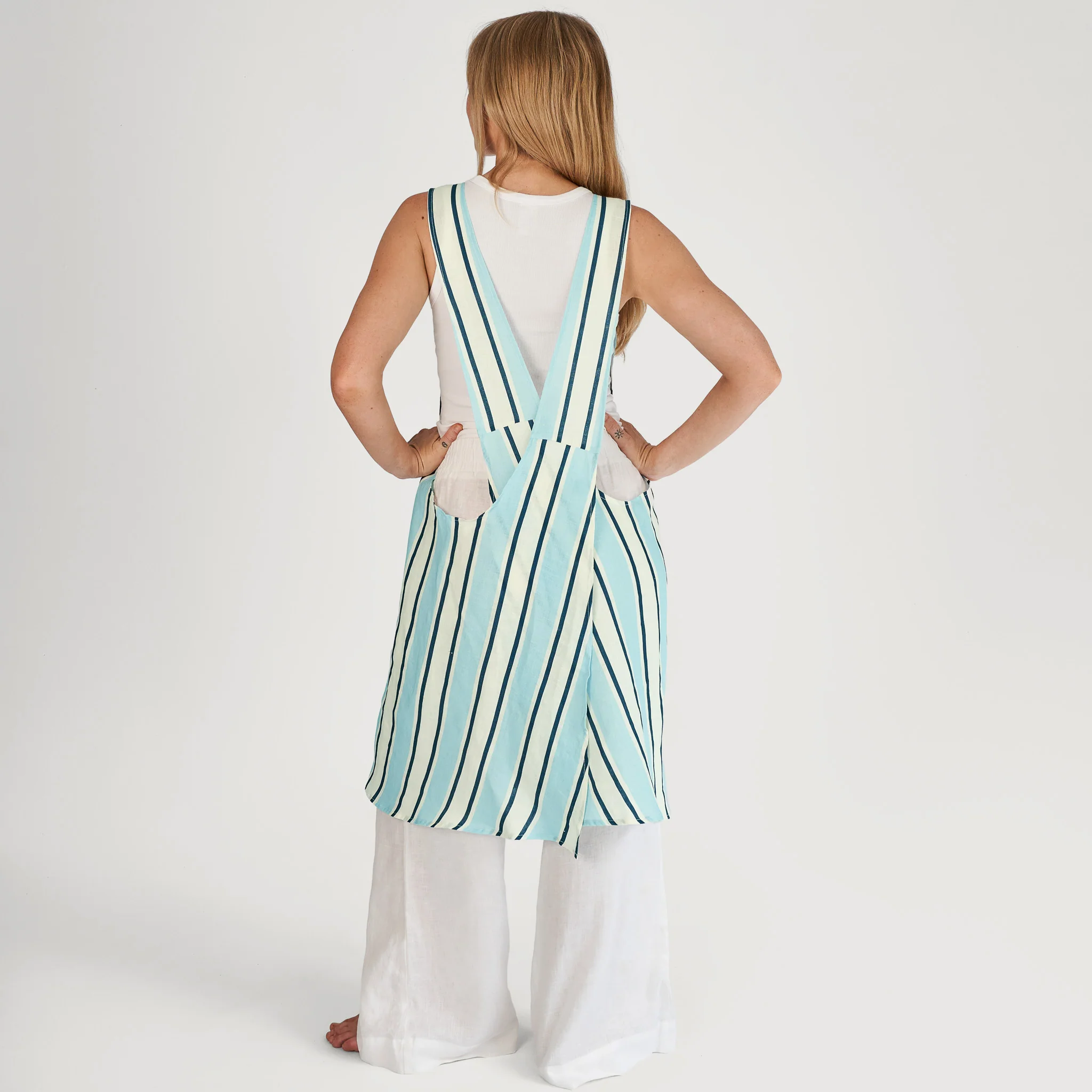 French Flax Linen Apron in Blue Stripe - Image 2