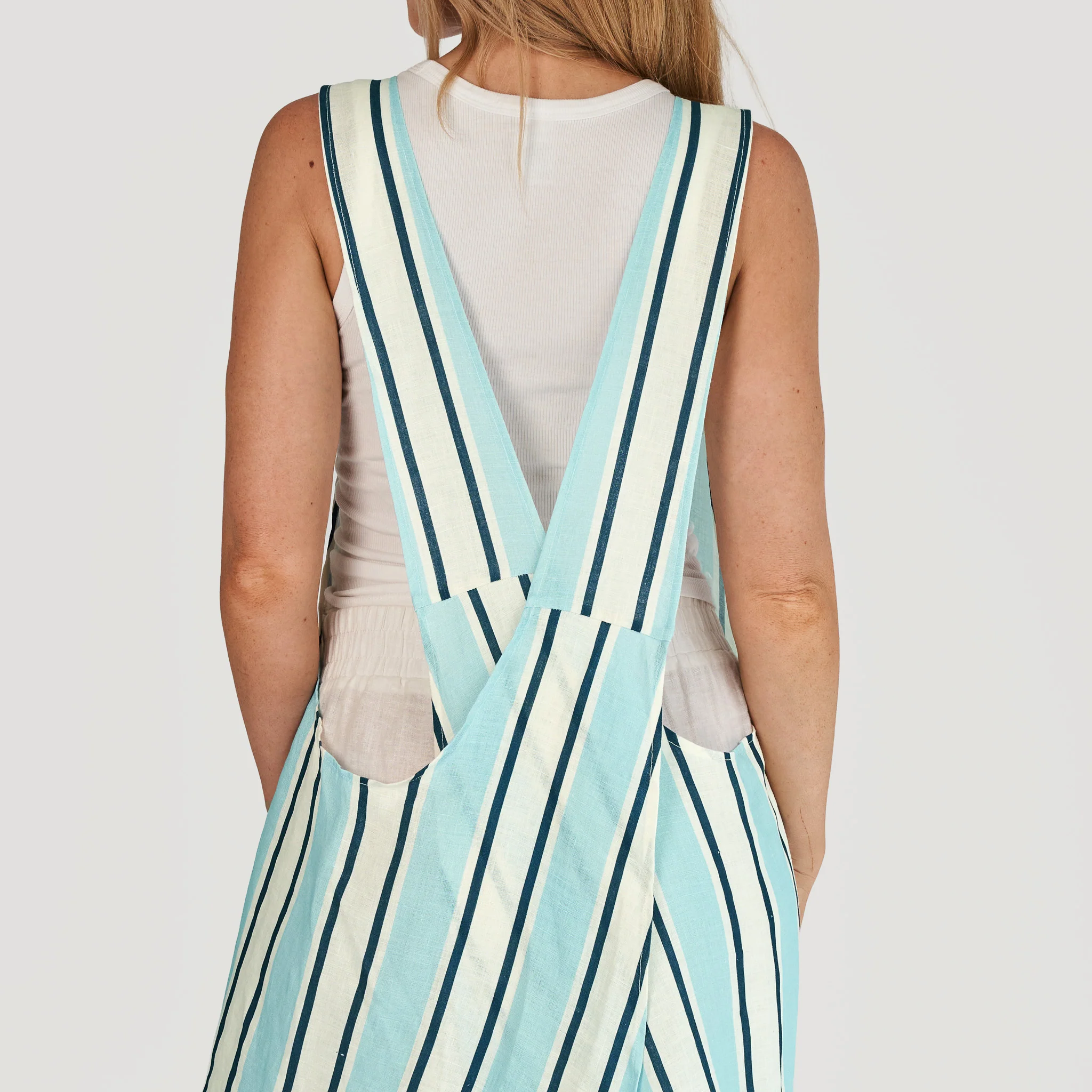 French Flax Linen Apron in Blue Stripe - Image 4