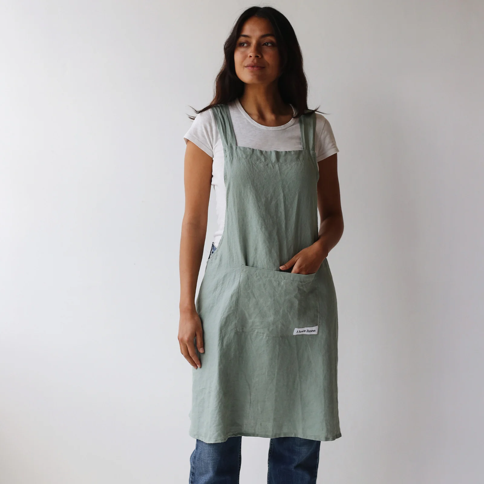 French Flax Linen Apron in Sage - Image 3