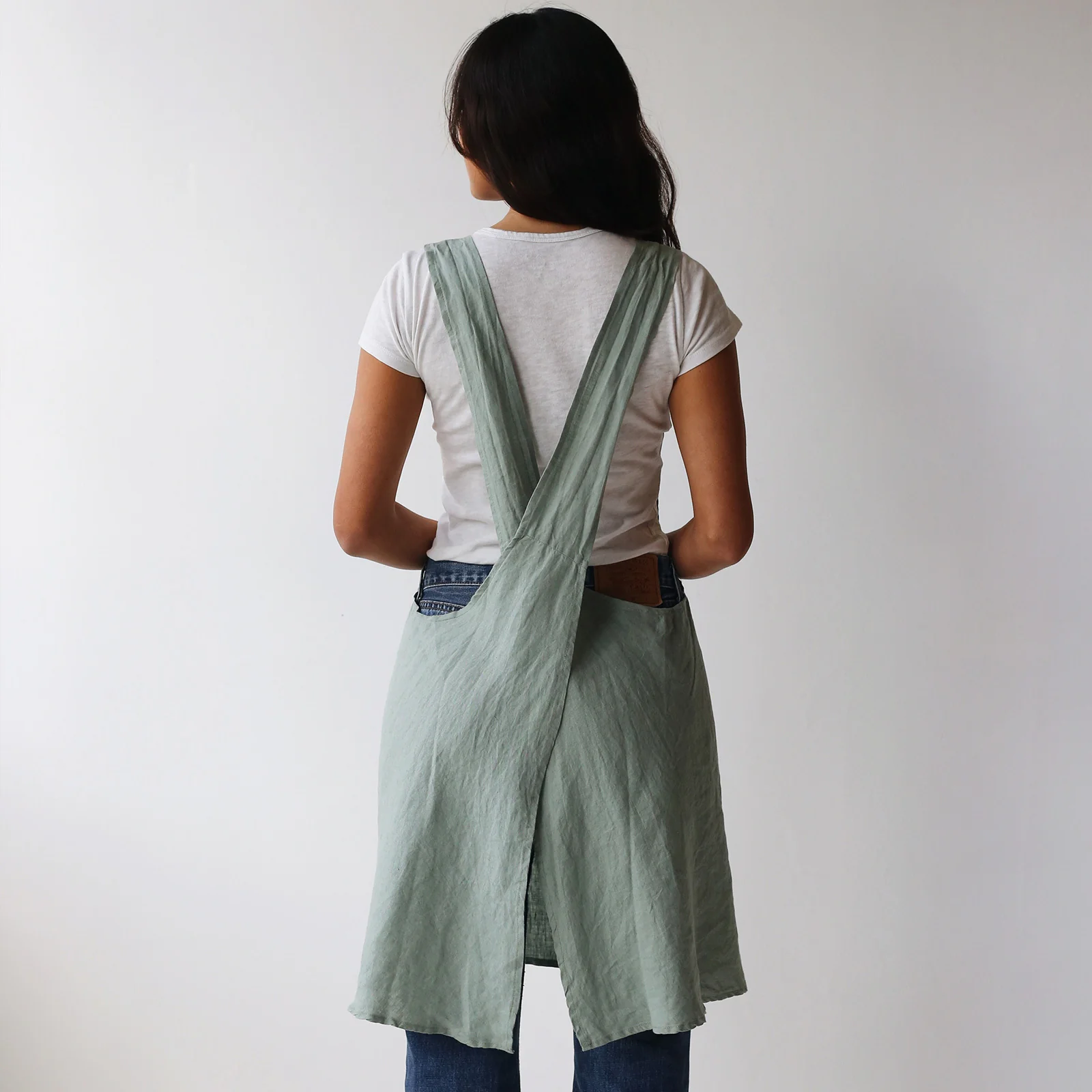 French Flax Linen Apron in Sage - Image 4