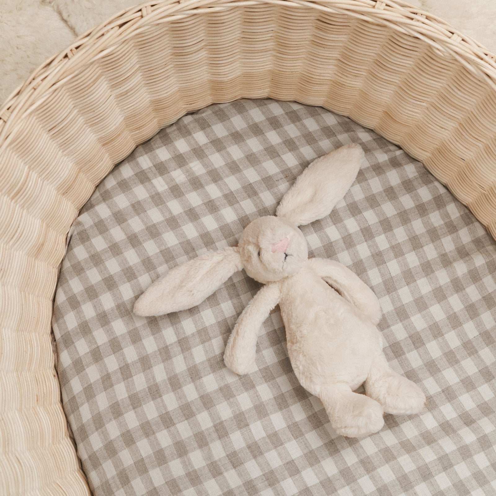 French Flax Linen Bassinet Sheet in Beige Gingham - Image 4