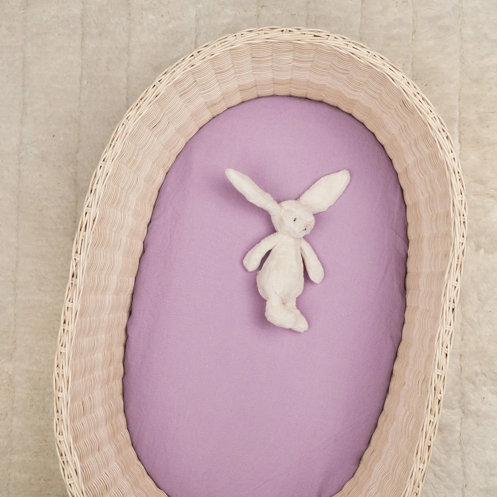 French Flax Linen Bassinet Sheet in Lilac - Image 3