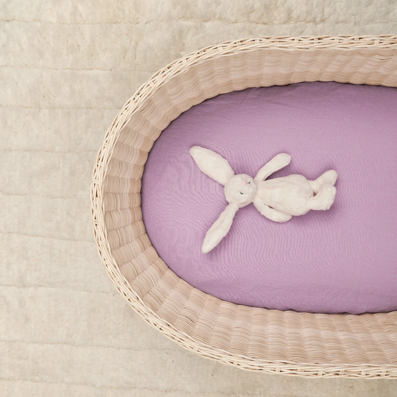 French Flax Linen Bassinet Sheet in Lilac - Image 4
