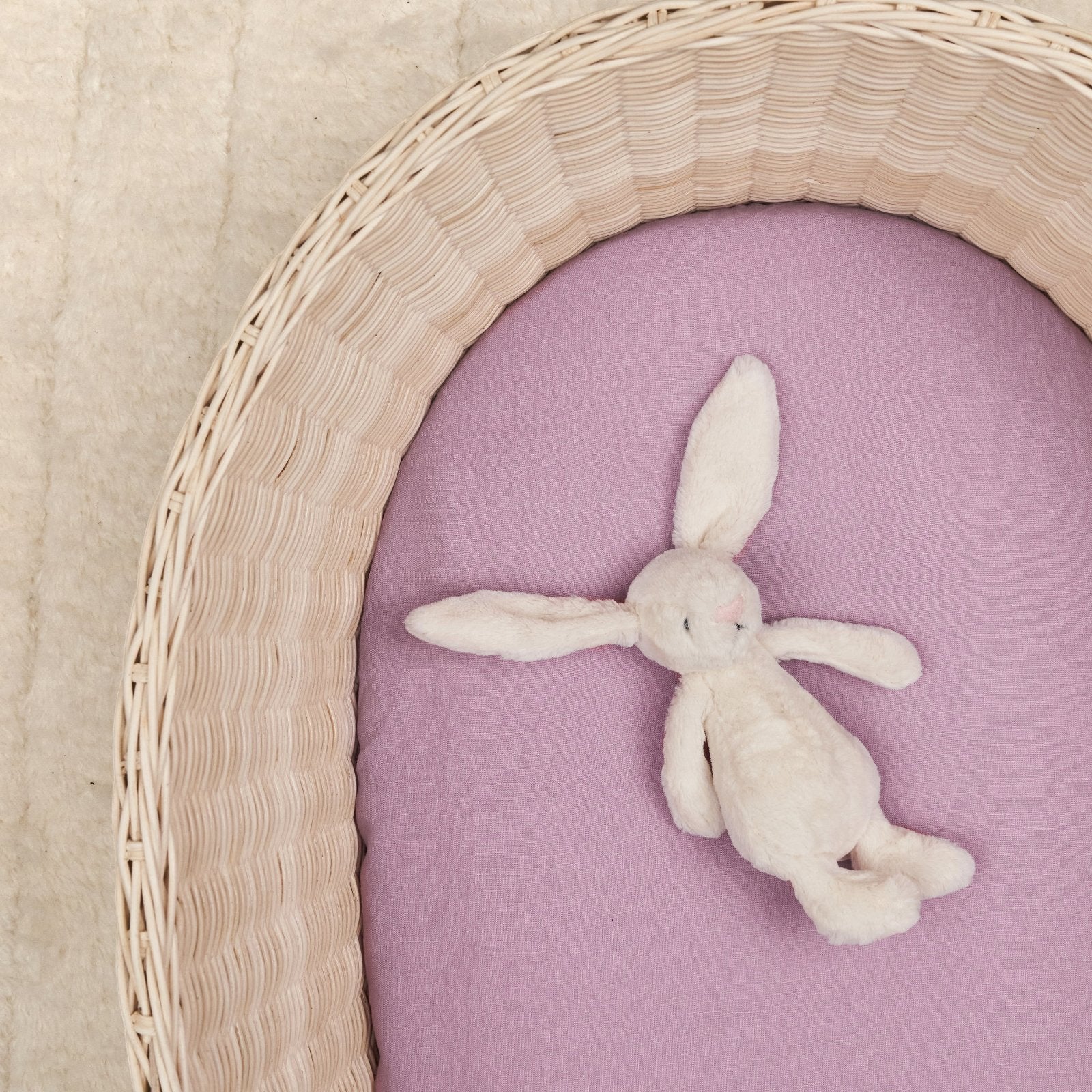 French Flax Linen Bassinet Sheet in Lilac - Image 5