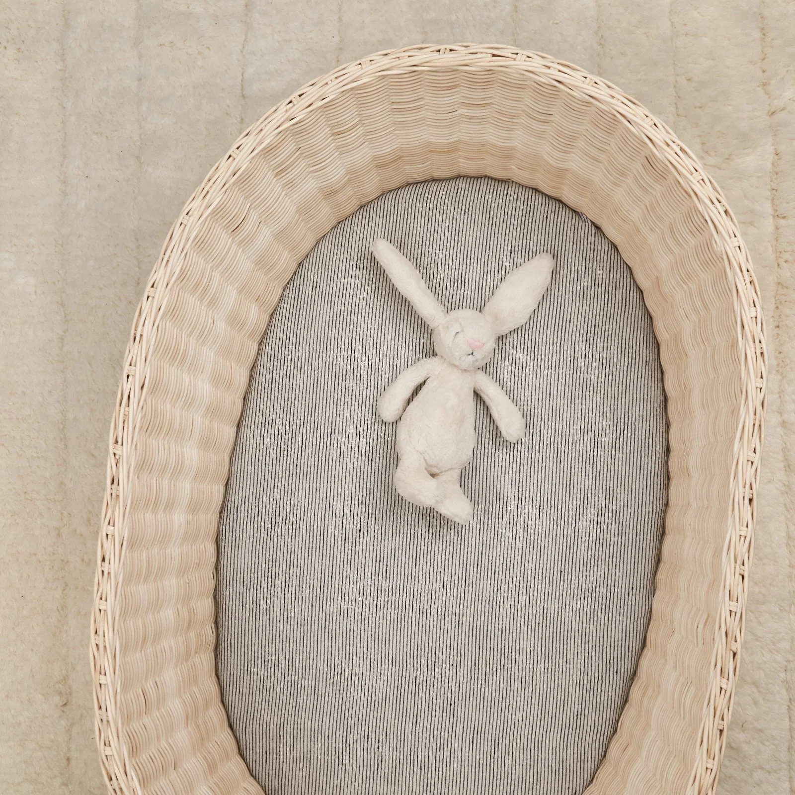 French Flax Linen Bassinet Sheet in Pinstripe - Image 3