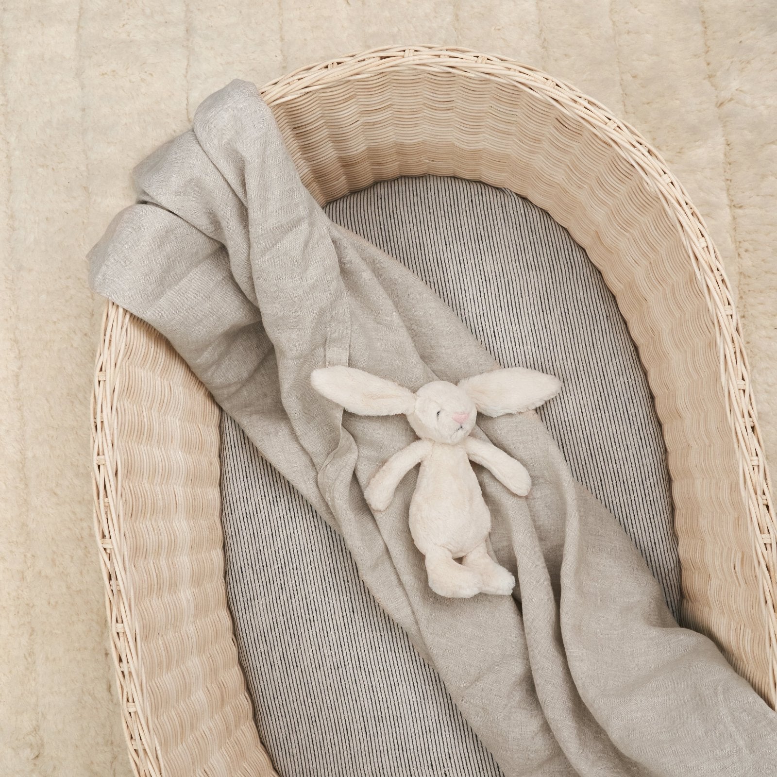 French Flax Linen Bassinet Sheet in Pinstripe - Image 6