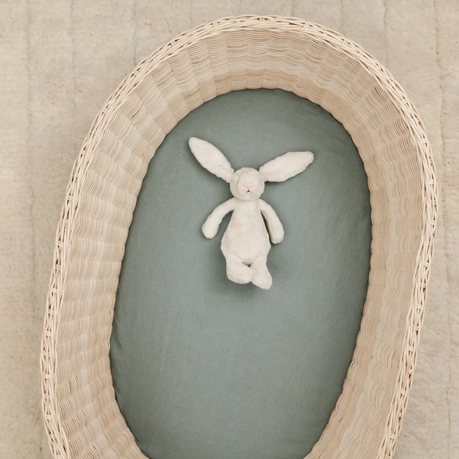 French Flax Linen Bassinet Sheet in Sage - Image 3