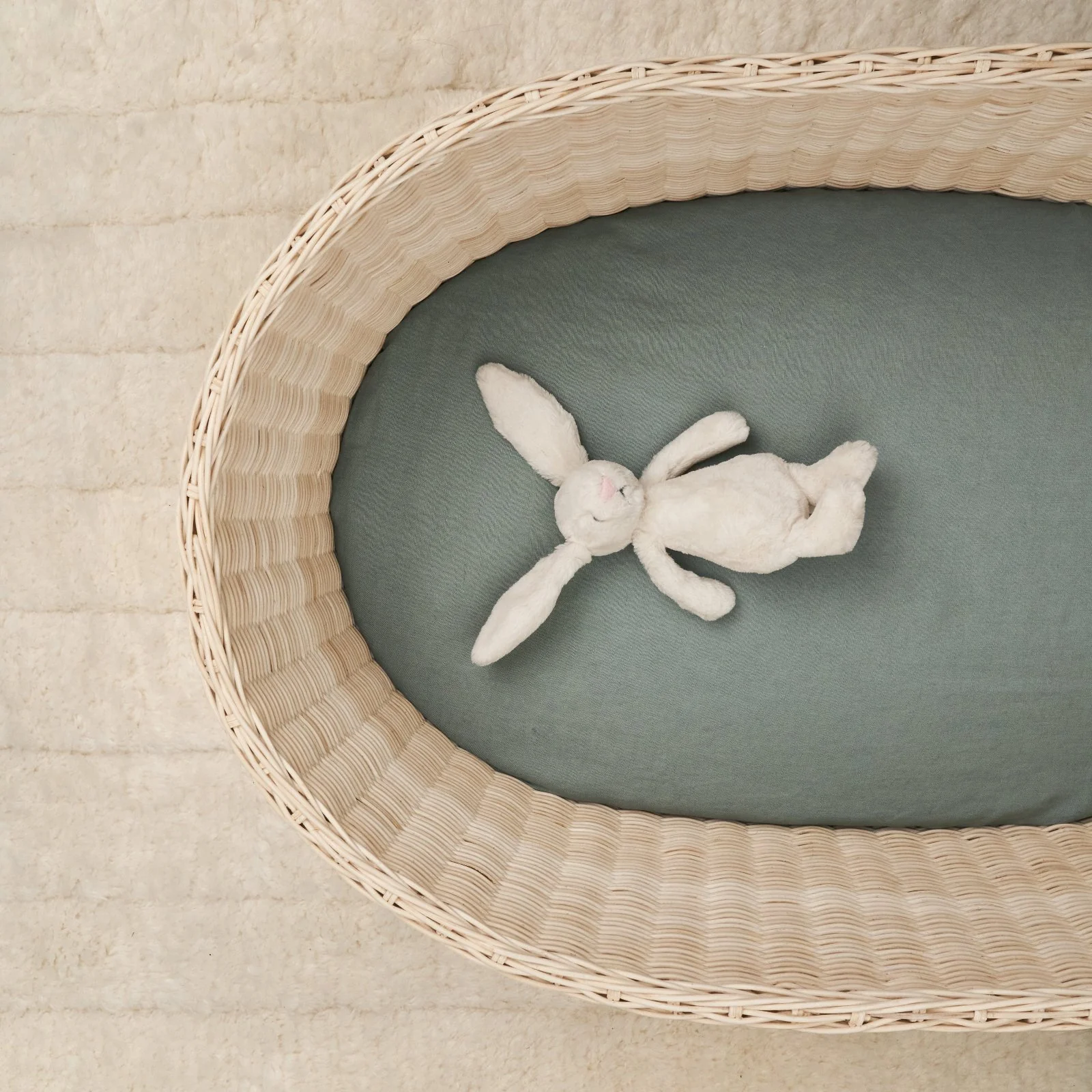 French Flax Linen Bassinet Sheet in Sage - Image 4