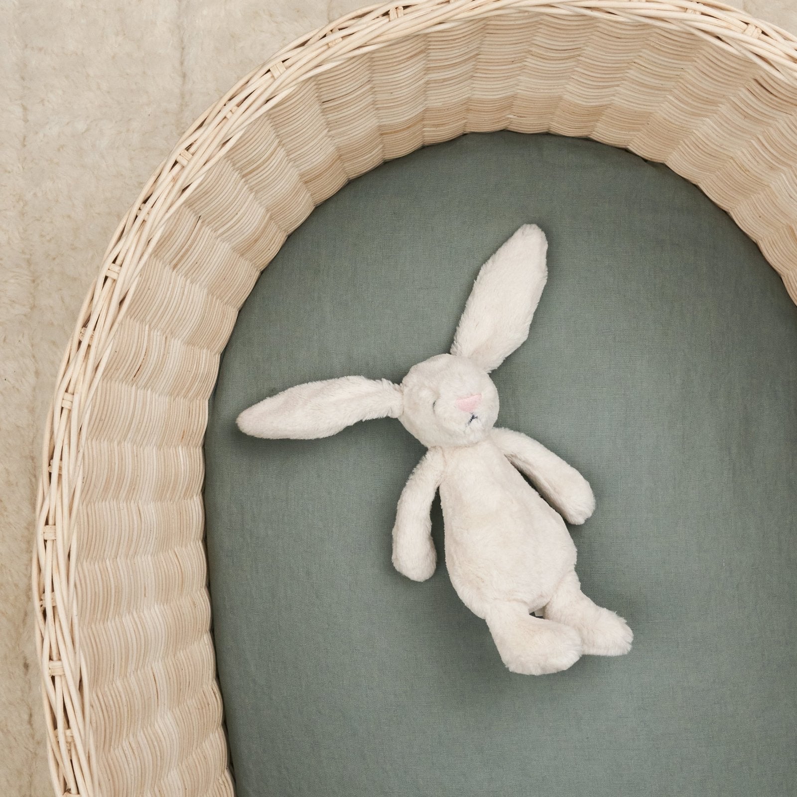French Flax Linen Bassinet Sheet in Sage - Image 5