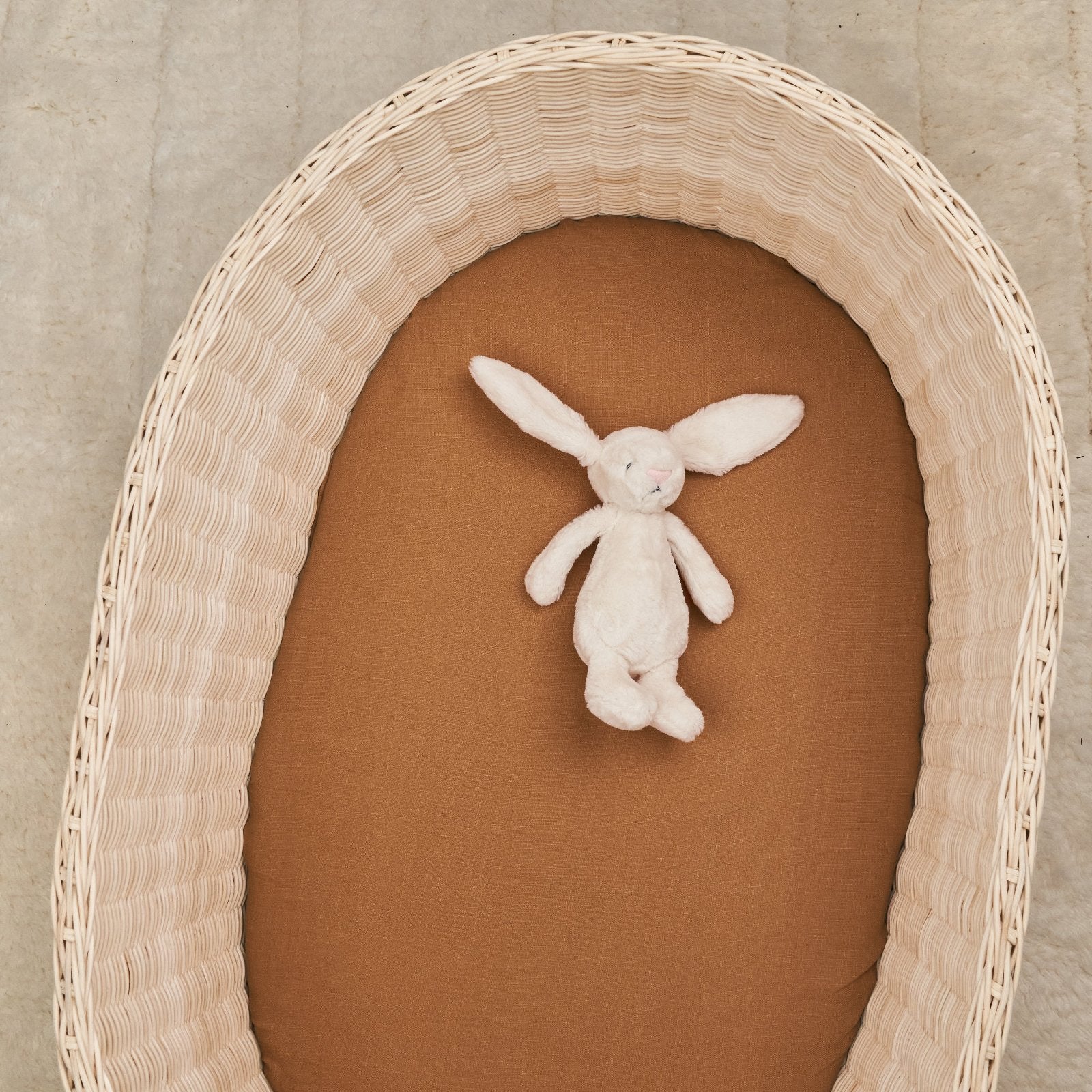 French Flax Linen Bassinet Sheet in Sandalwood - Image 3