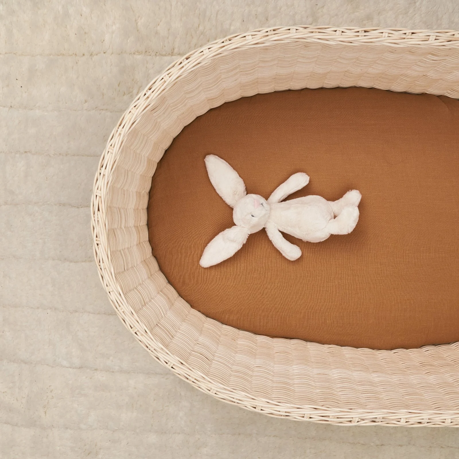 French Flax Linen Bassinet Sheet in Sandalwood - Image 5