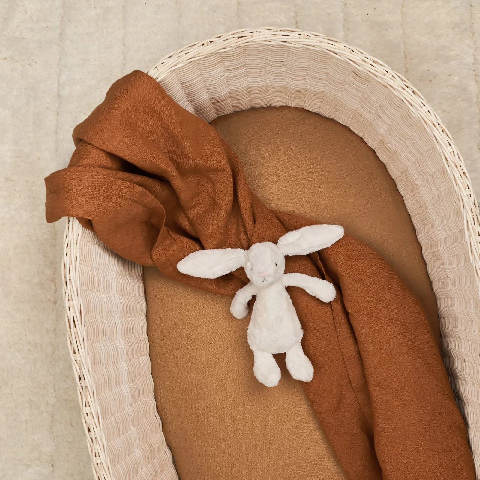 French Flax Linen Bassinet Sheet in Sandalwood - Image 6