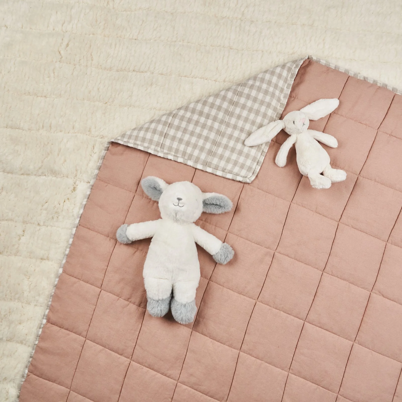 French Flax Linen Cot Quilt/Play Mat in Clay/Beige Gingham - Image 7