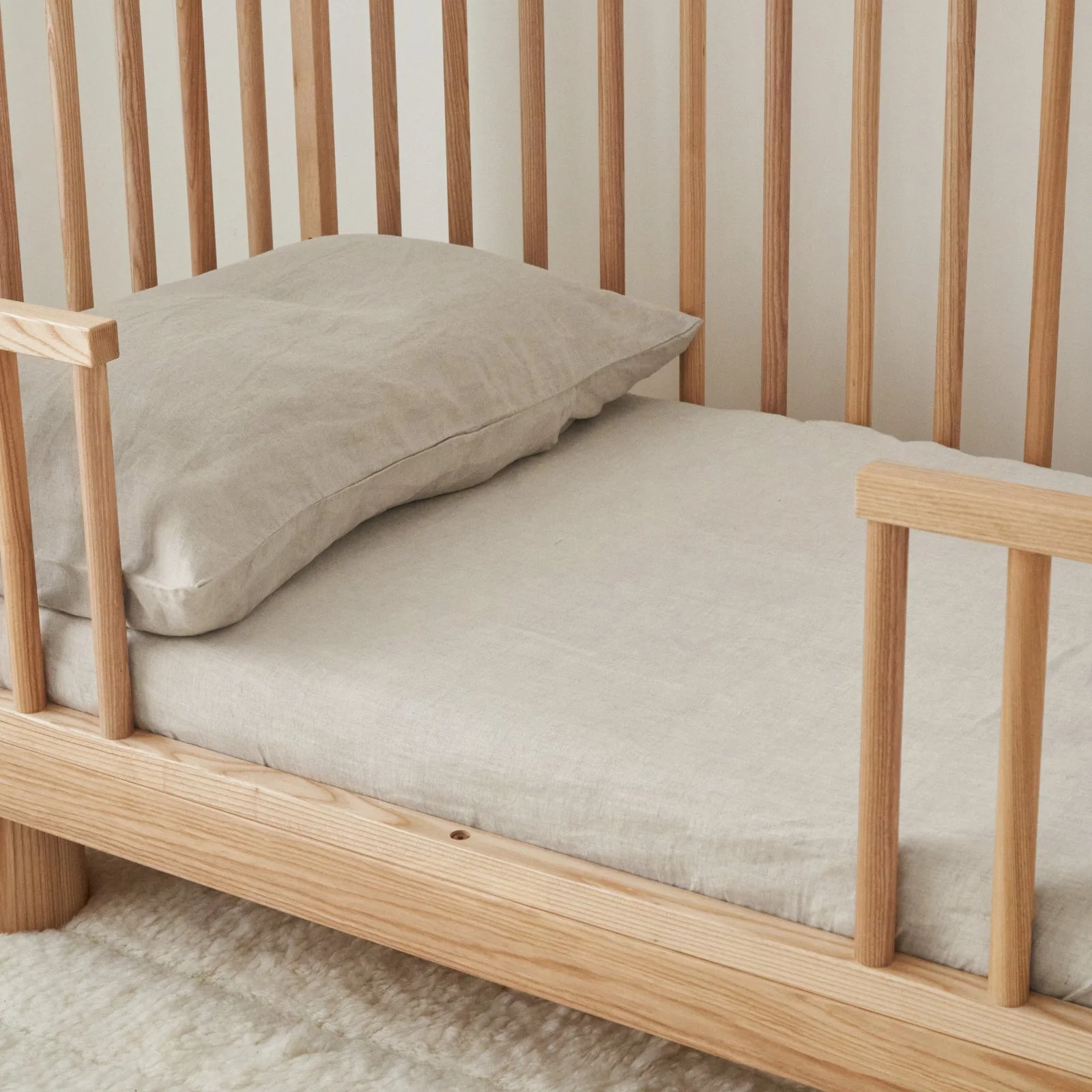 French Flax Linen Cot Sheet in Natural - Image 2