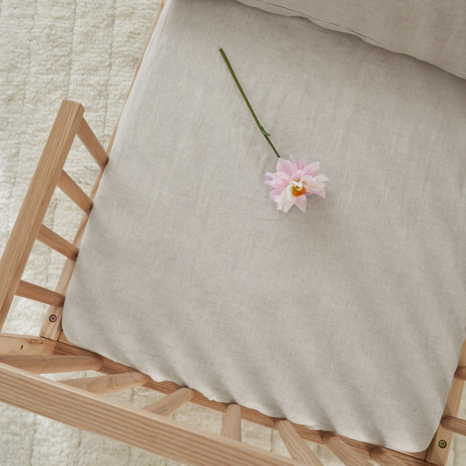French Flax Linen Cot Sheet in Natural - Image 4