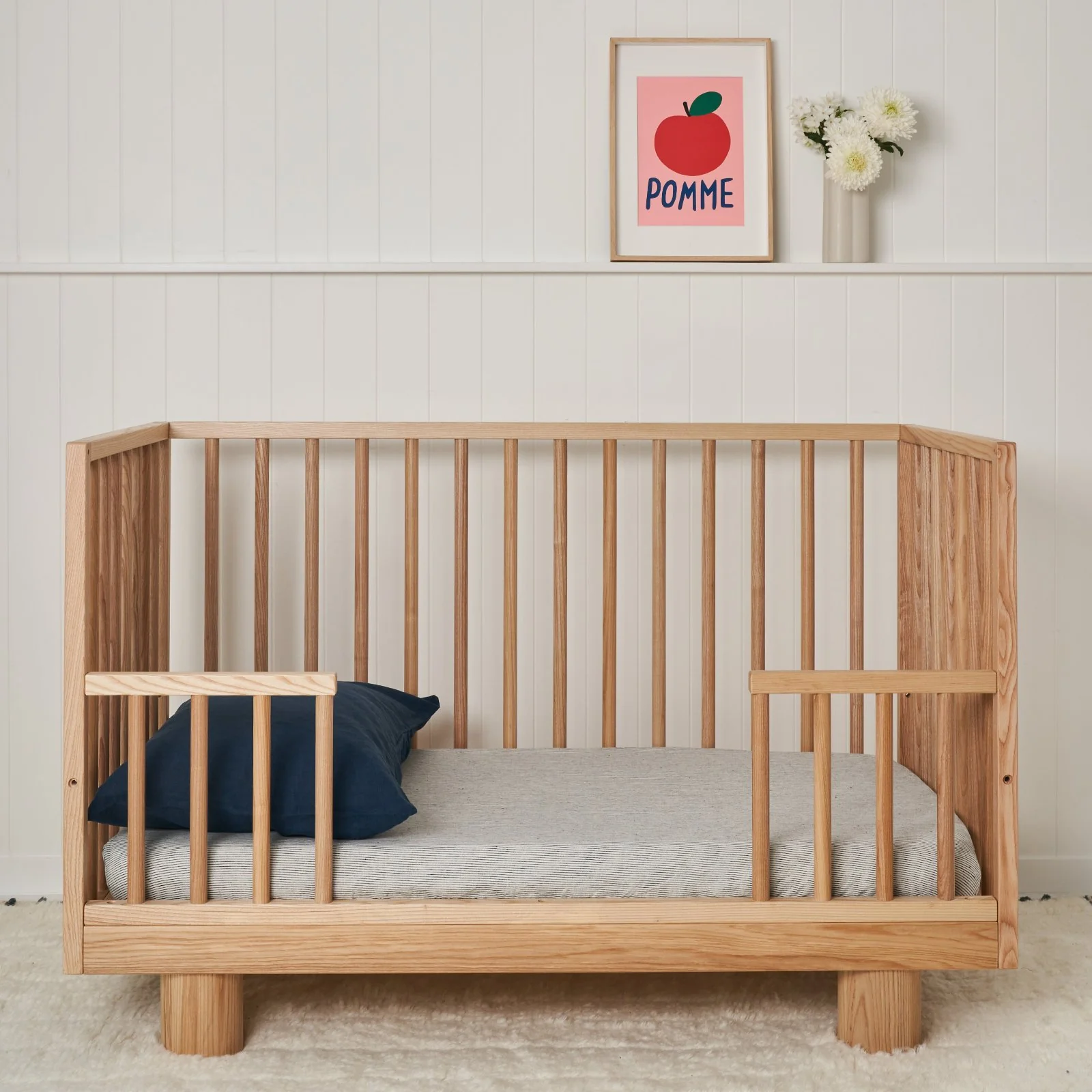 French Flax Linen Cot Sheet in Pinstripe