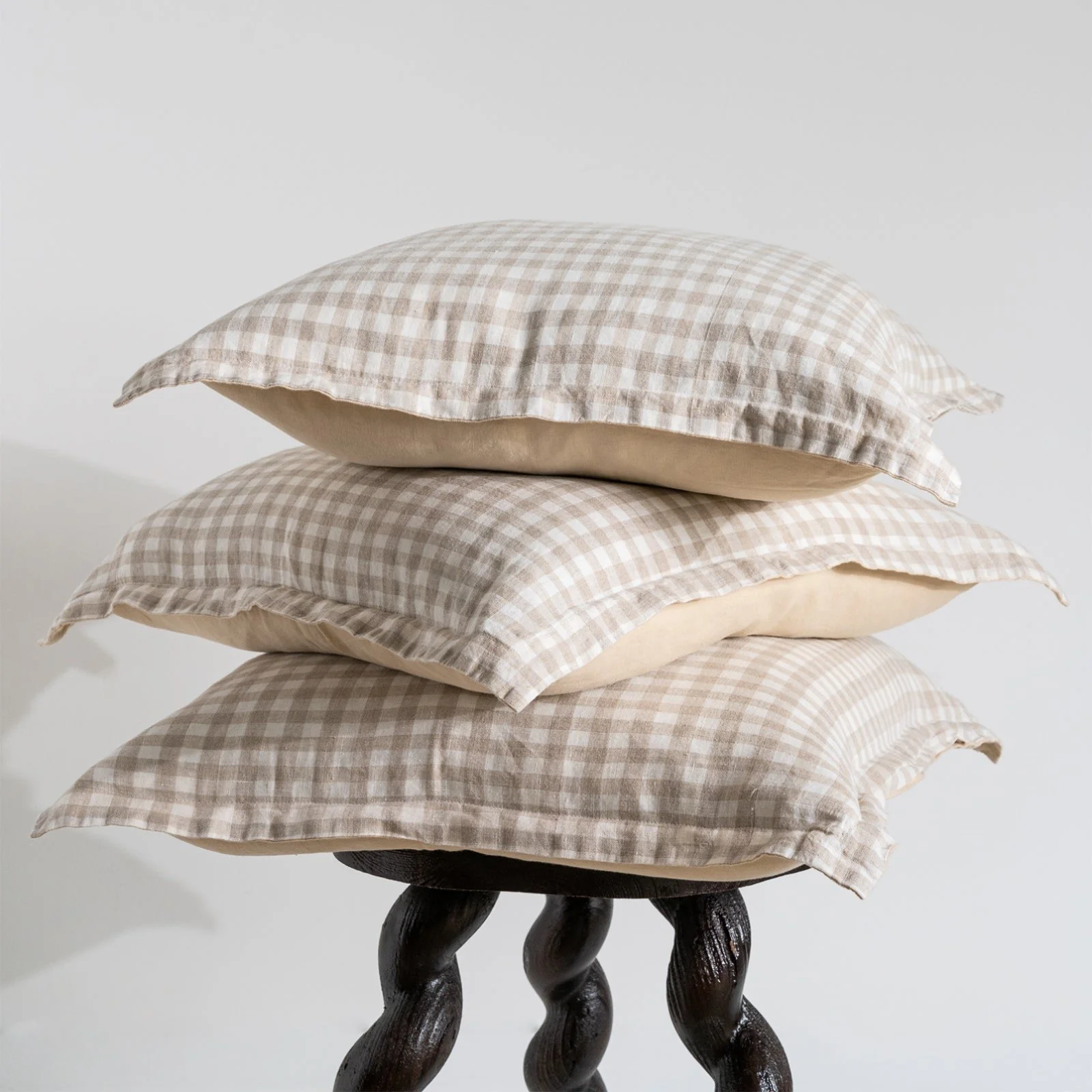 French Flax Linen Double Sided Cushion Cover in Creme/Beige Gingham - Image 9