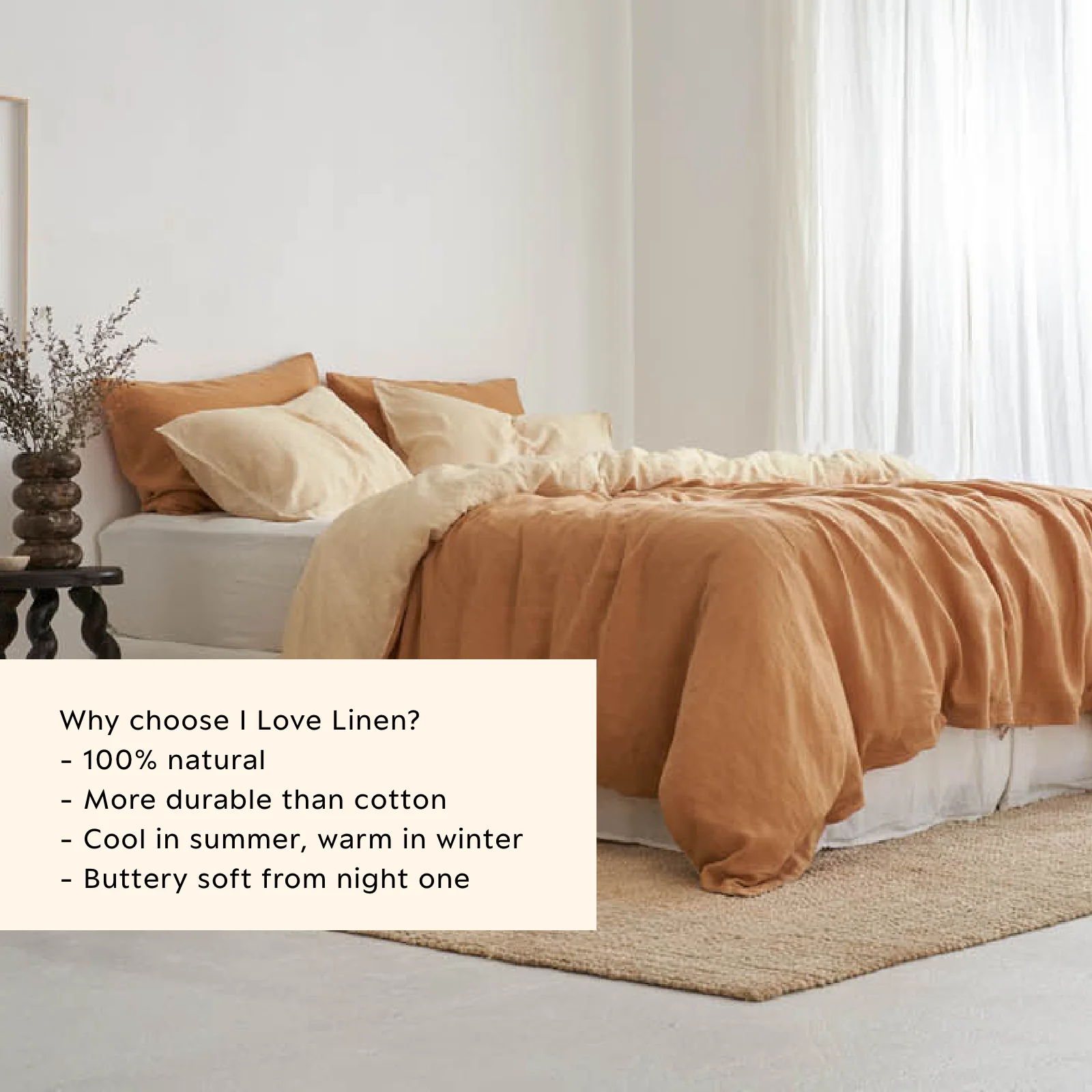 French Flax Linen Double Sided Quilt Cover in Creme/Sandalwood - Image 5