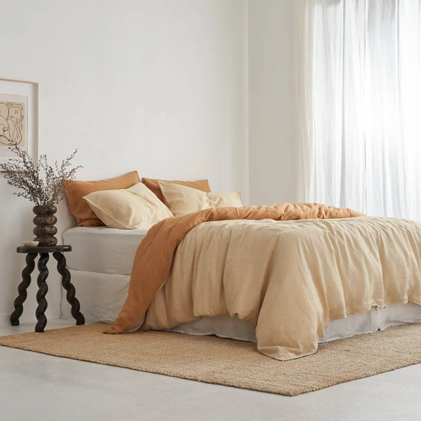 French Flax Linen Double Sided Quilt Cover in Creme/Sandalwood - Image 6