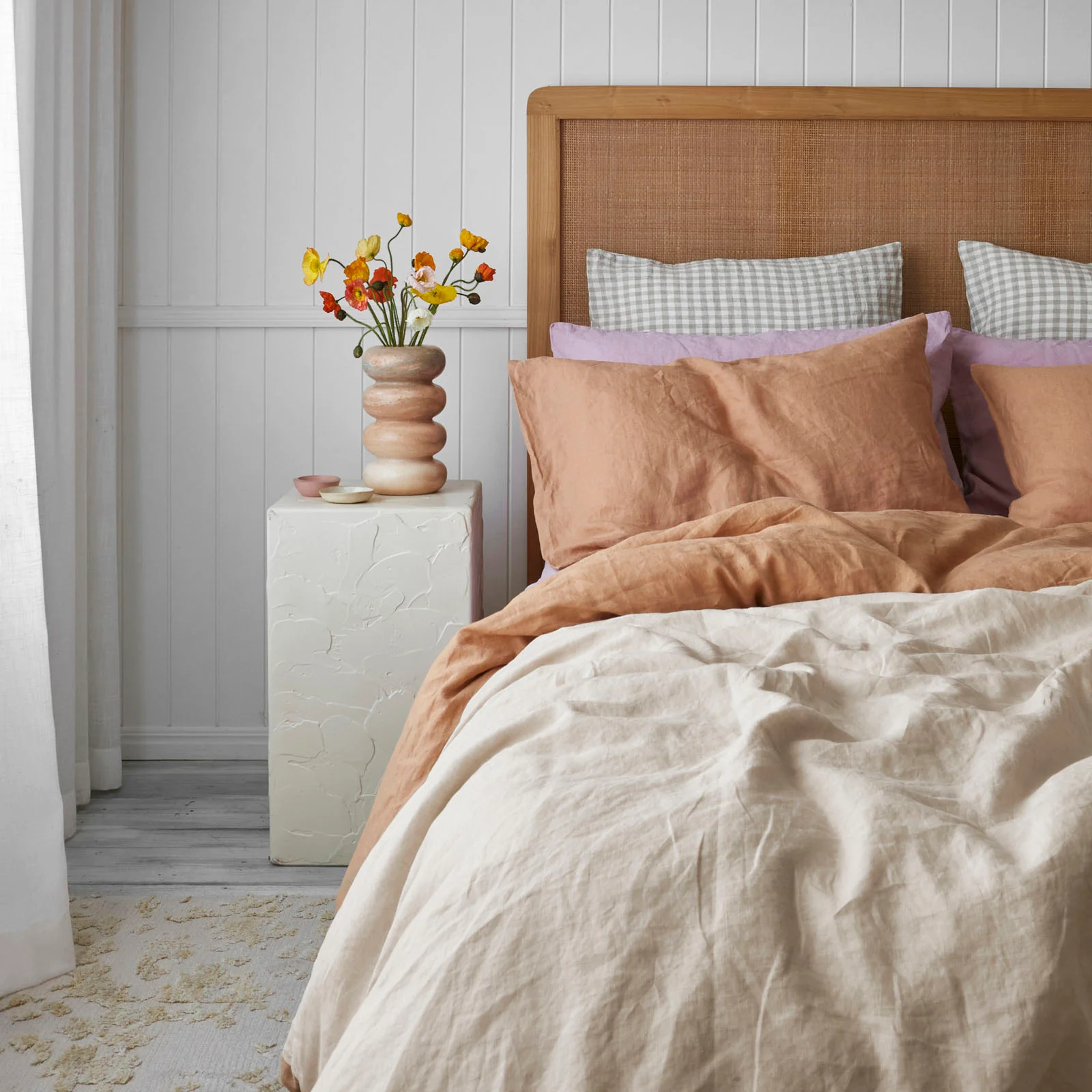 French Flax Linen Double Sided Quilt Cover in Creme/Sandalwood - Image 9