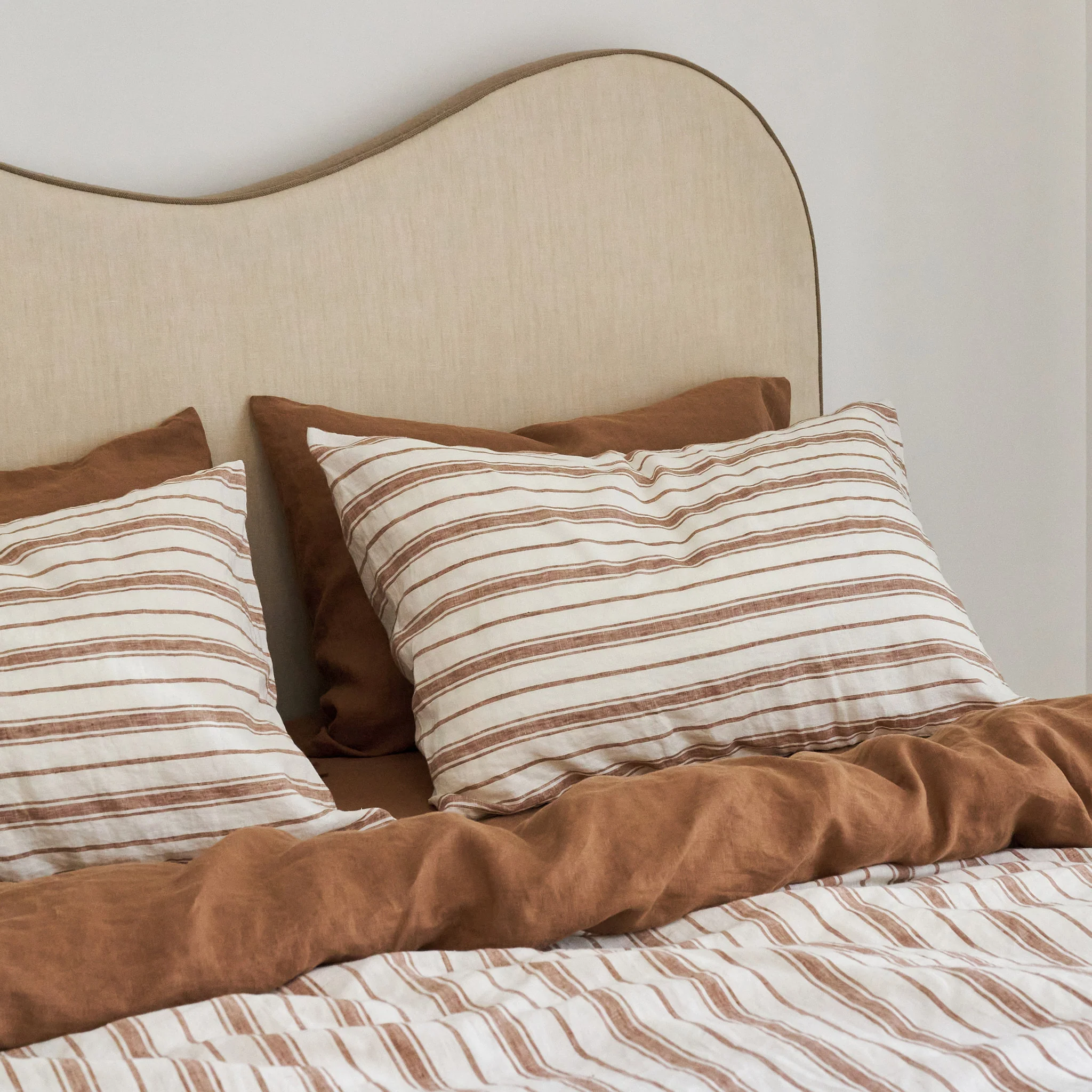 French Flax Linen Double Sided Quilt Cover in Hazelnut/Hazelnut Stripe - Image 10