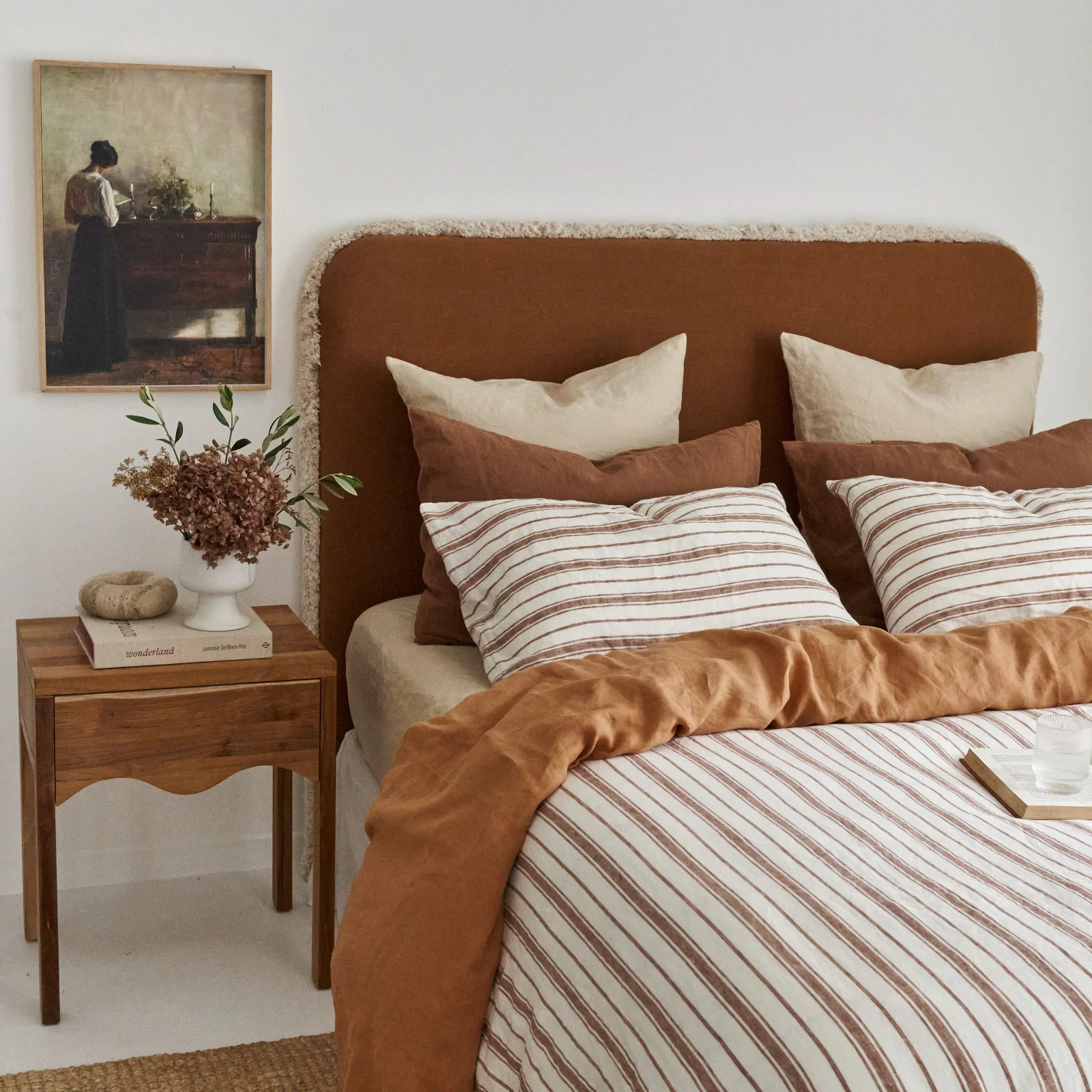 French Flax Linen Double Sided Quilt Cover in Hazelnut/Hazelnut Stripe - Image 11