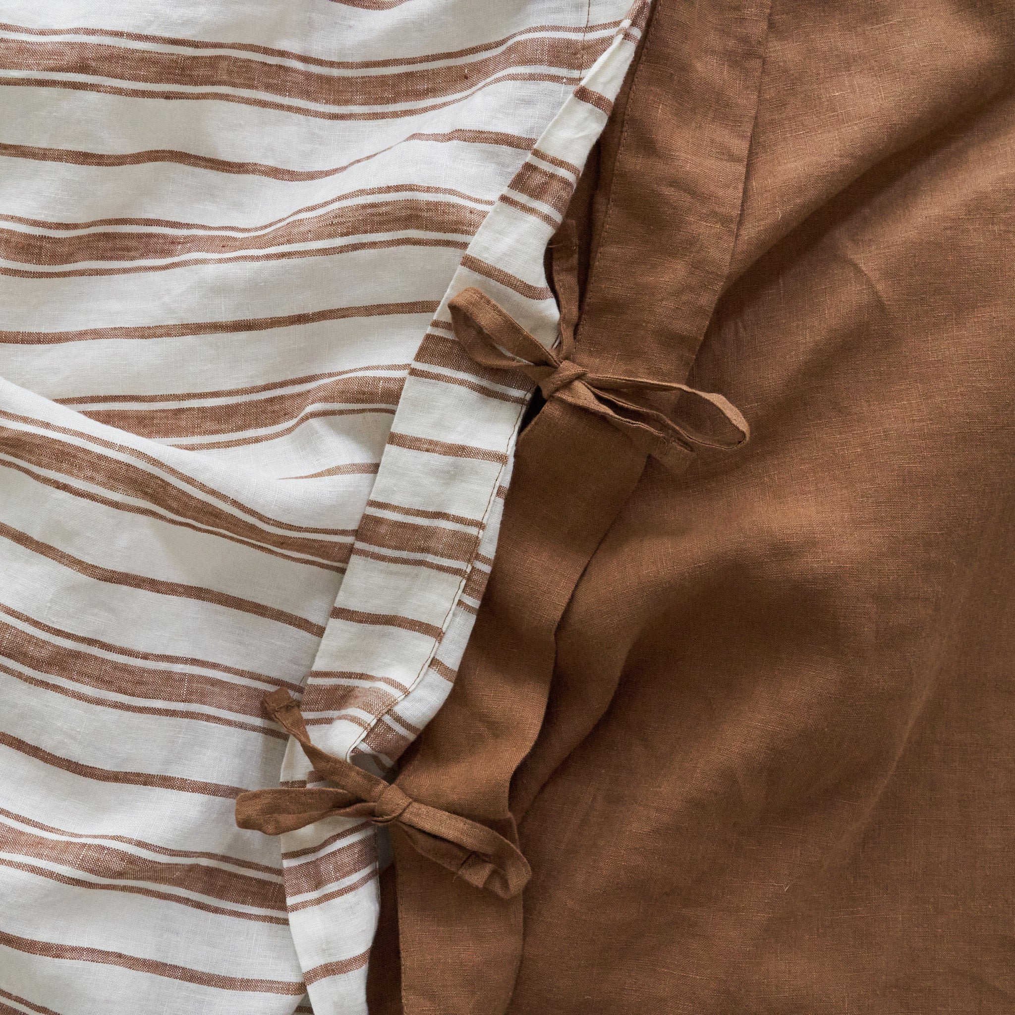 French Flax Linen Double Sided Quilt Cover in Hazelnut/Hazelnut Stripe - Image 7