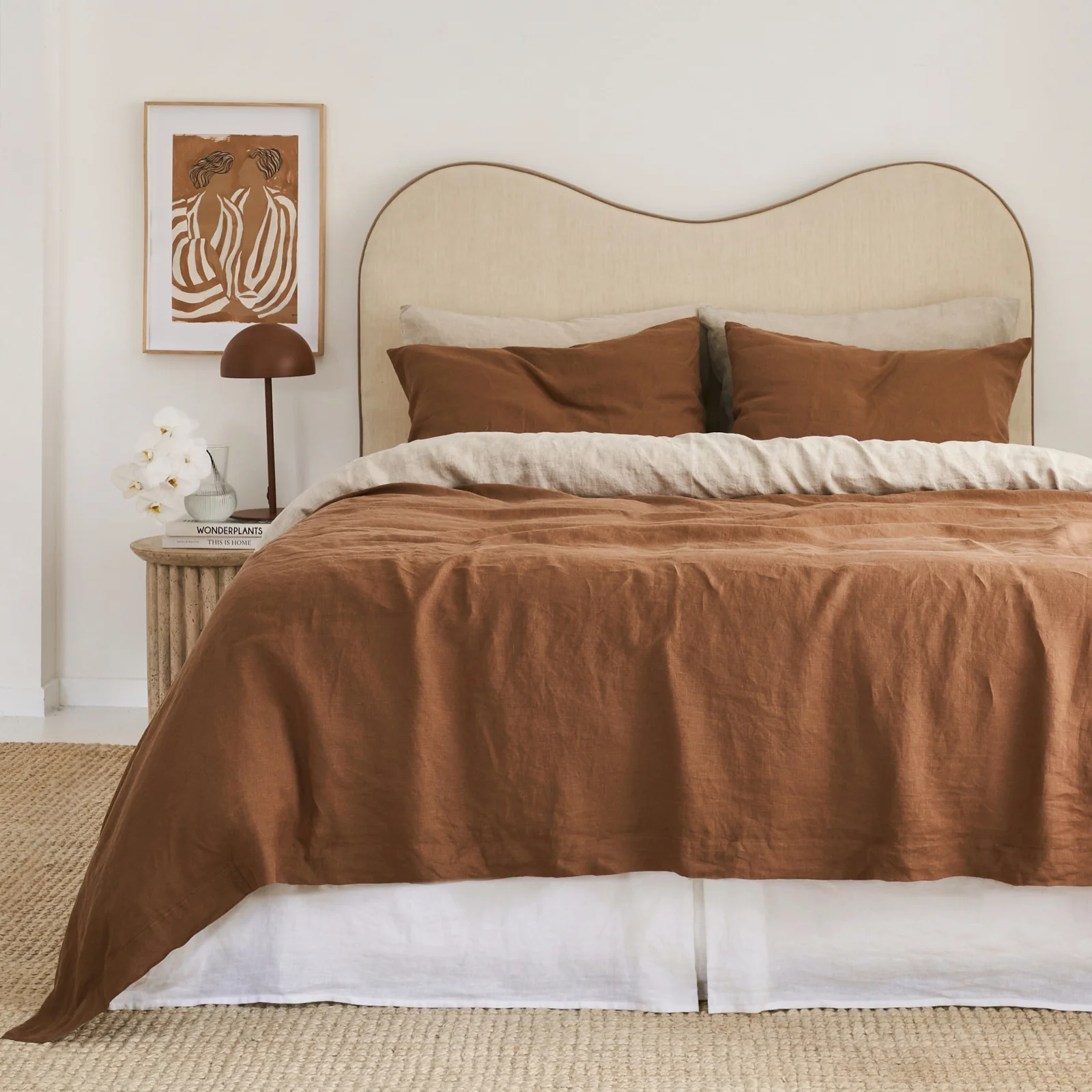 French Flax Linen Double Sided Quilt Cover in Hazelnut/Natural - Image 3