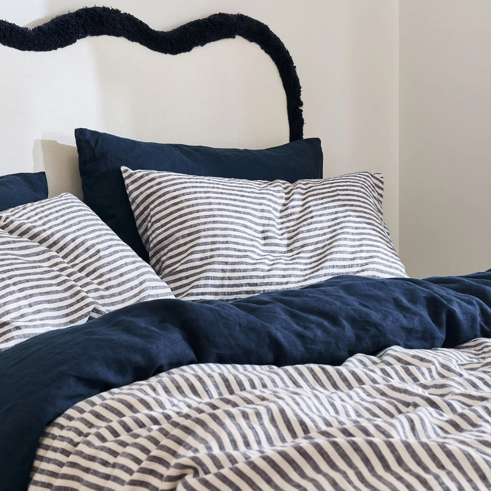 French Flax Linen Double Sided Quilt Cover in Indigo/Indigo Stripe - Image 7