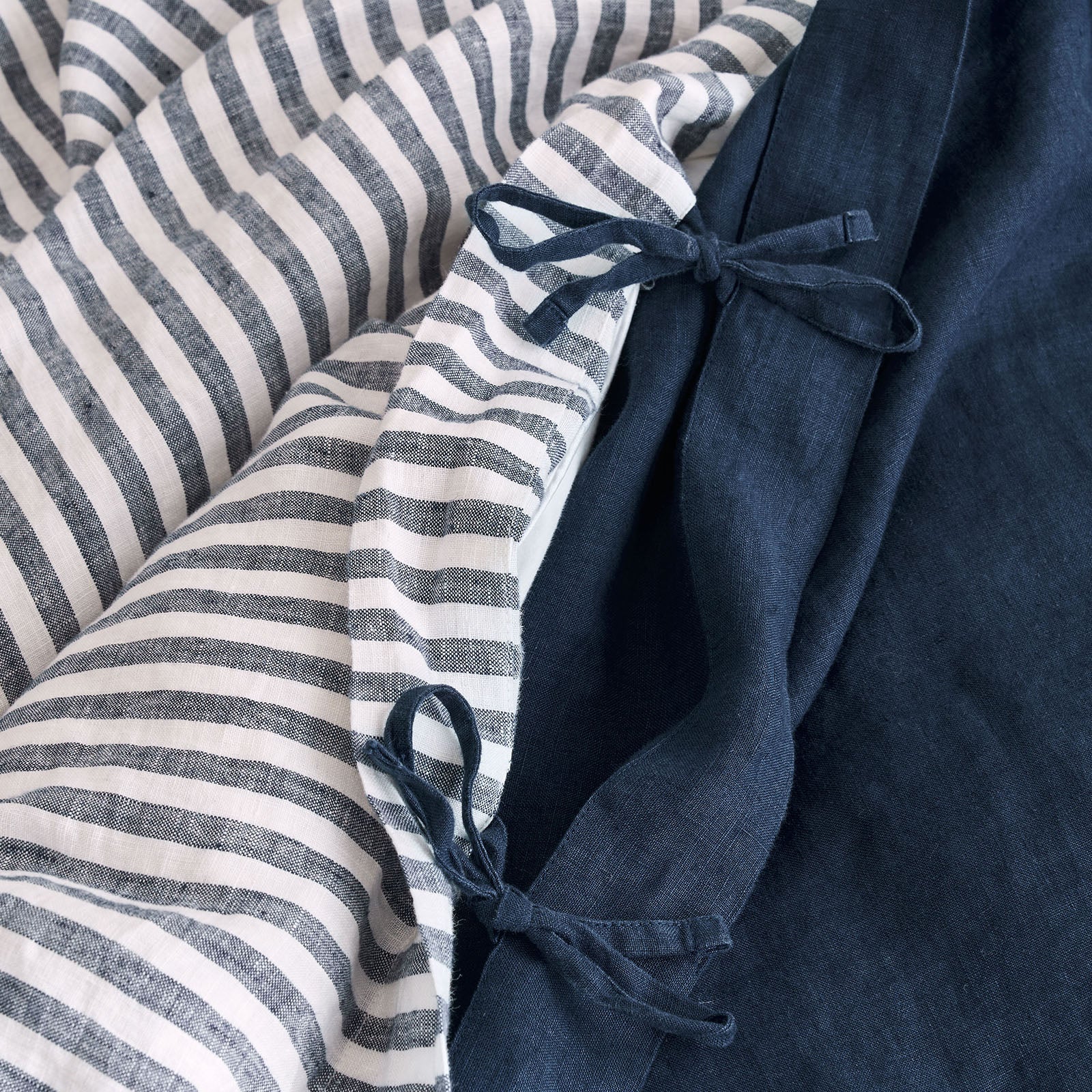 French Flax Linen Double Sided Quilt Cover in Indigo/Indigo Stripe - Image 8