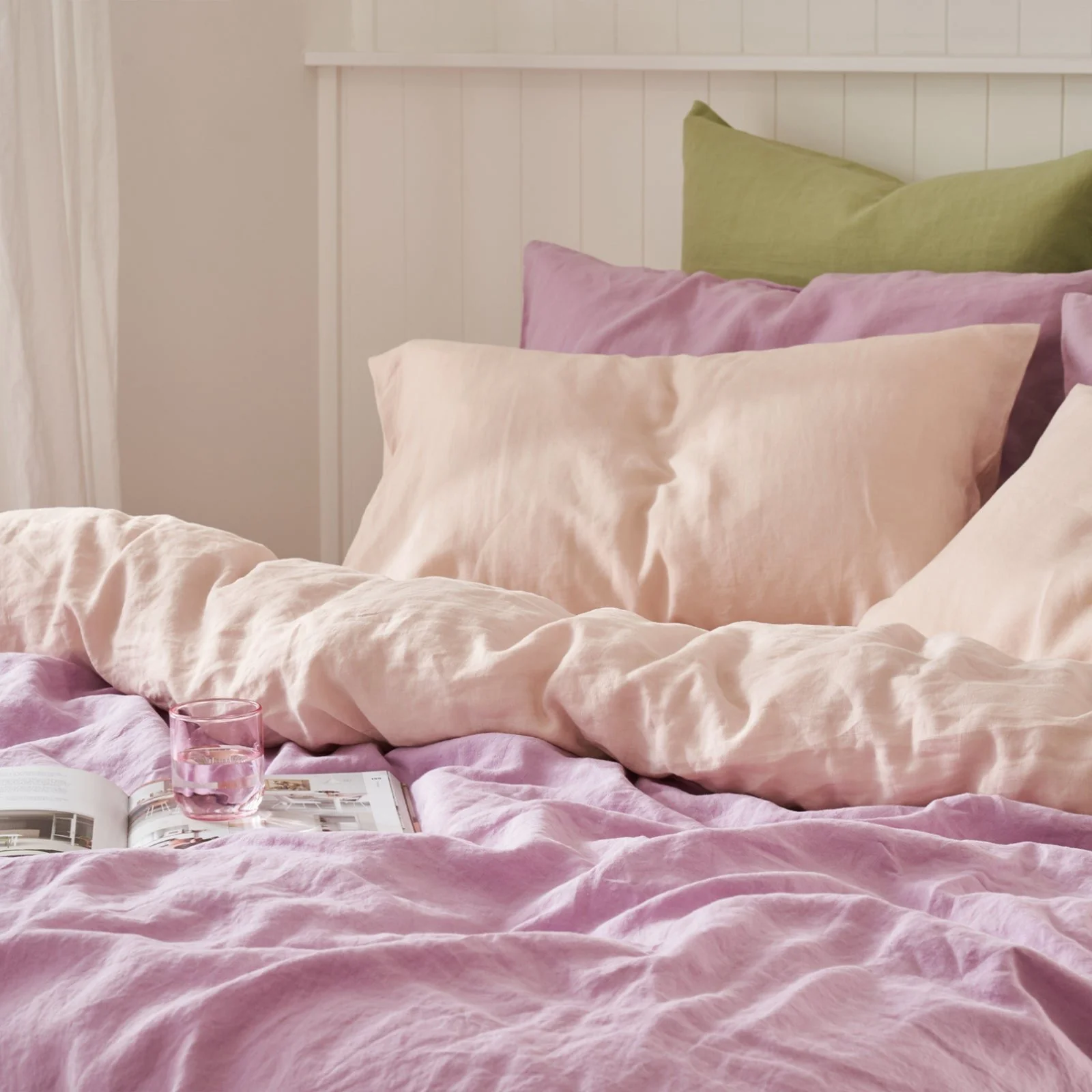 French Flax Linen Double Sided Quilt Cover in Lilac/Blush - Image 11