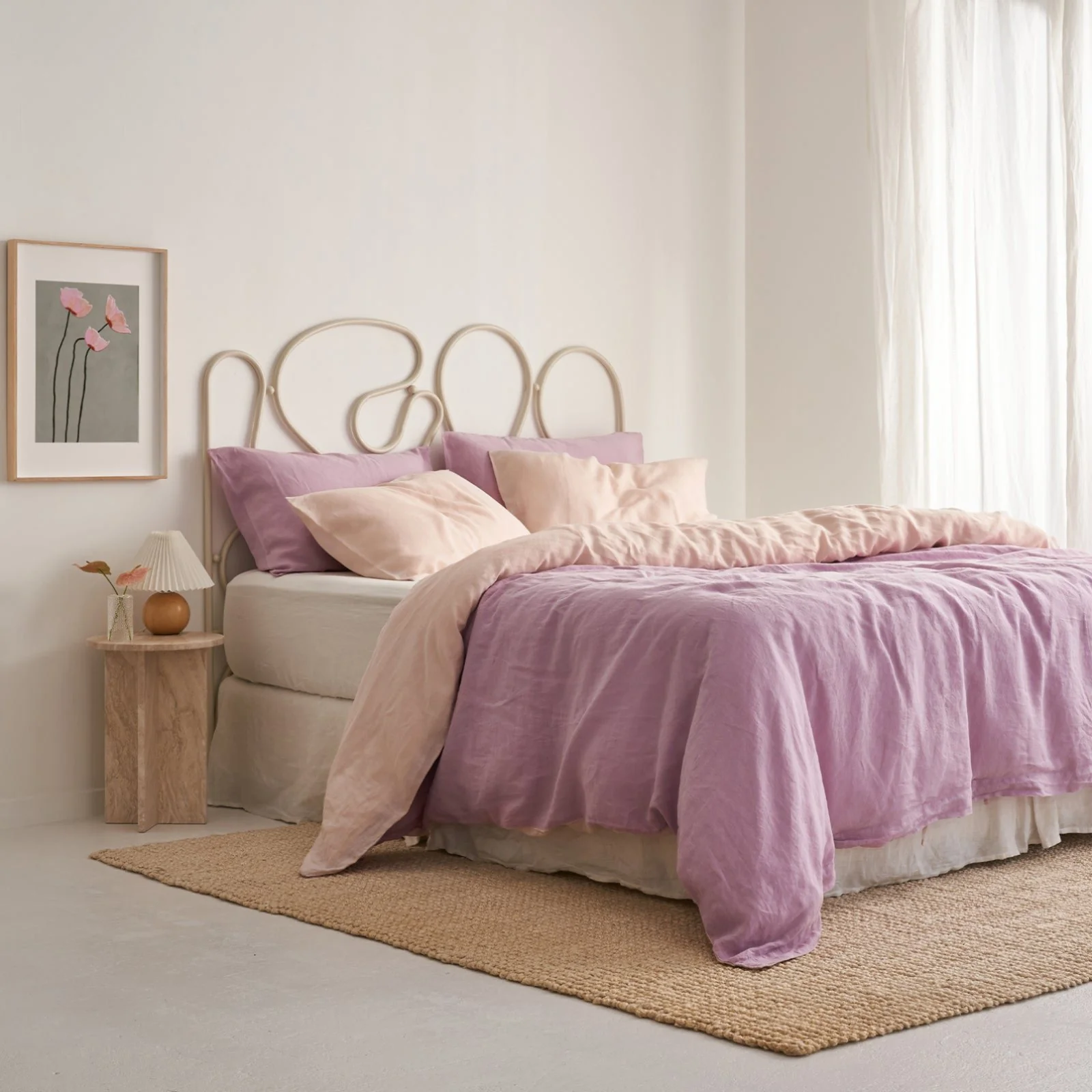 French Flax Linen Double Sided Quilt Cover in Lilac/Blush - Image 3