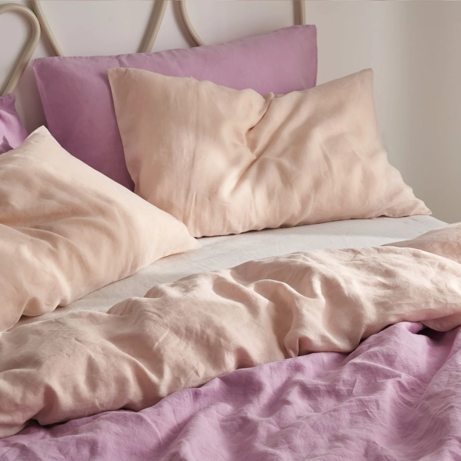French Flax Linen Double Sided Quilt Cover in Lilac/Blush - Image 6