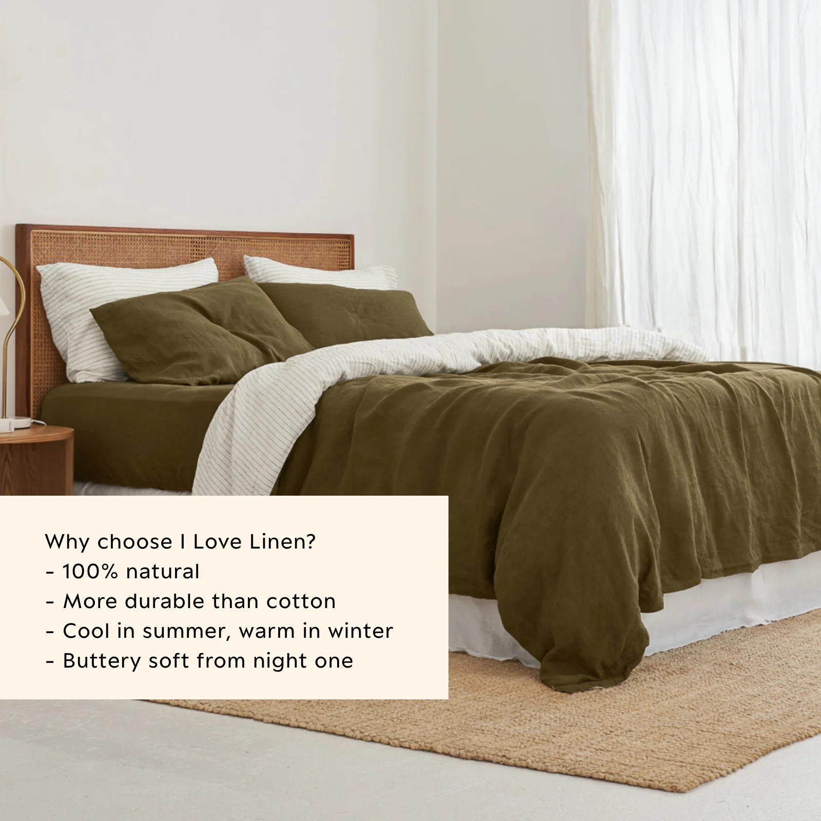 French Flax Linen Double Sided Quilt Cover in Olive/Olive Stripe - Image 6