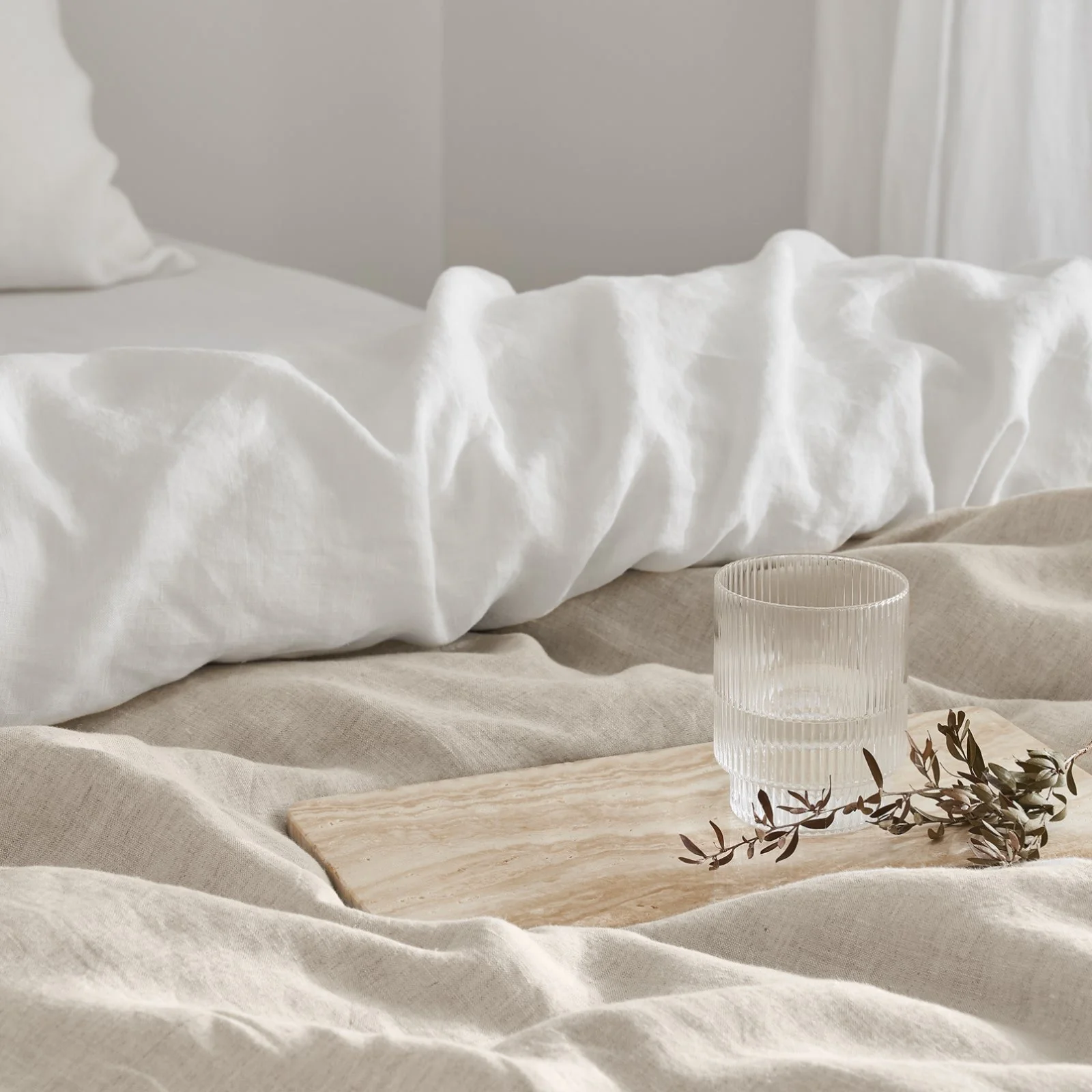 French Flax Linen Double Sided Quilt Cover in White/Natural - Image 10