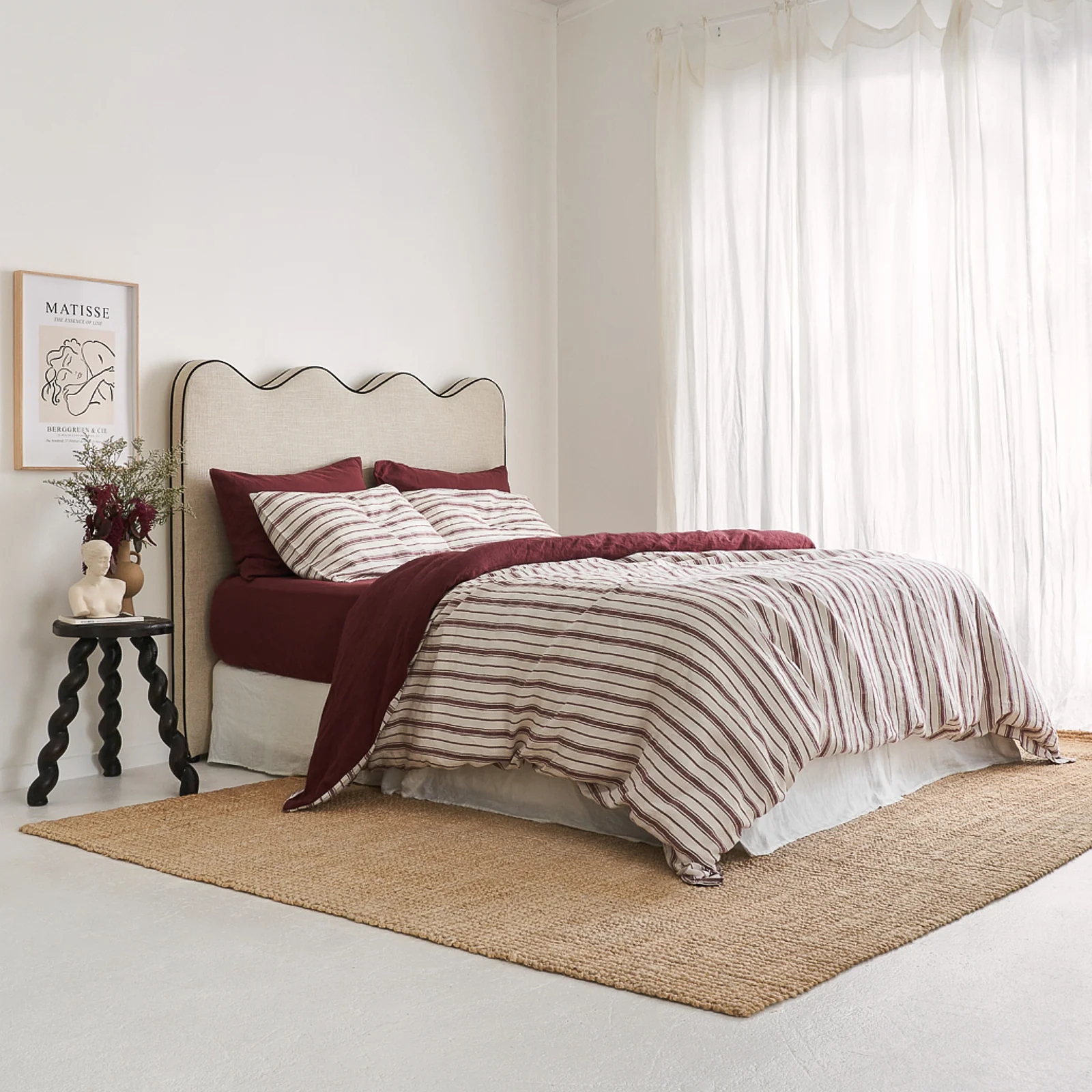 French Flax Linen Double Sided Quilt Cover Set in Cherrywood/Cherrywood Stripe - Image 5