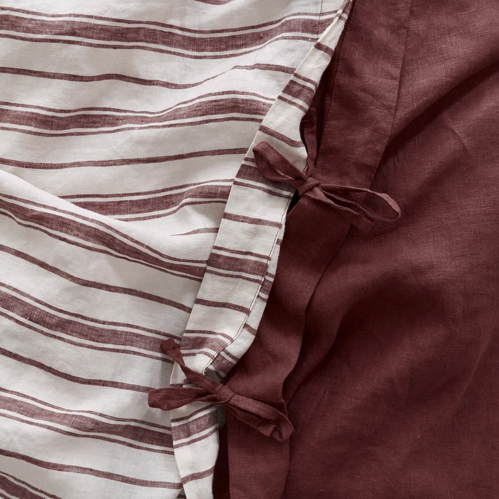French Flax Linen Double Sided Quilt Cover Set in Cherrywood/Cherrywood Stripe - Image 8