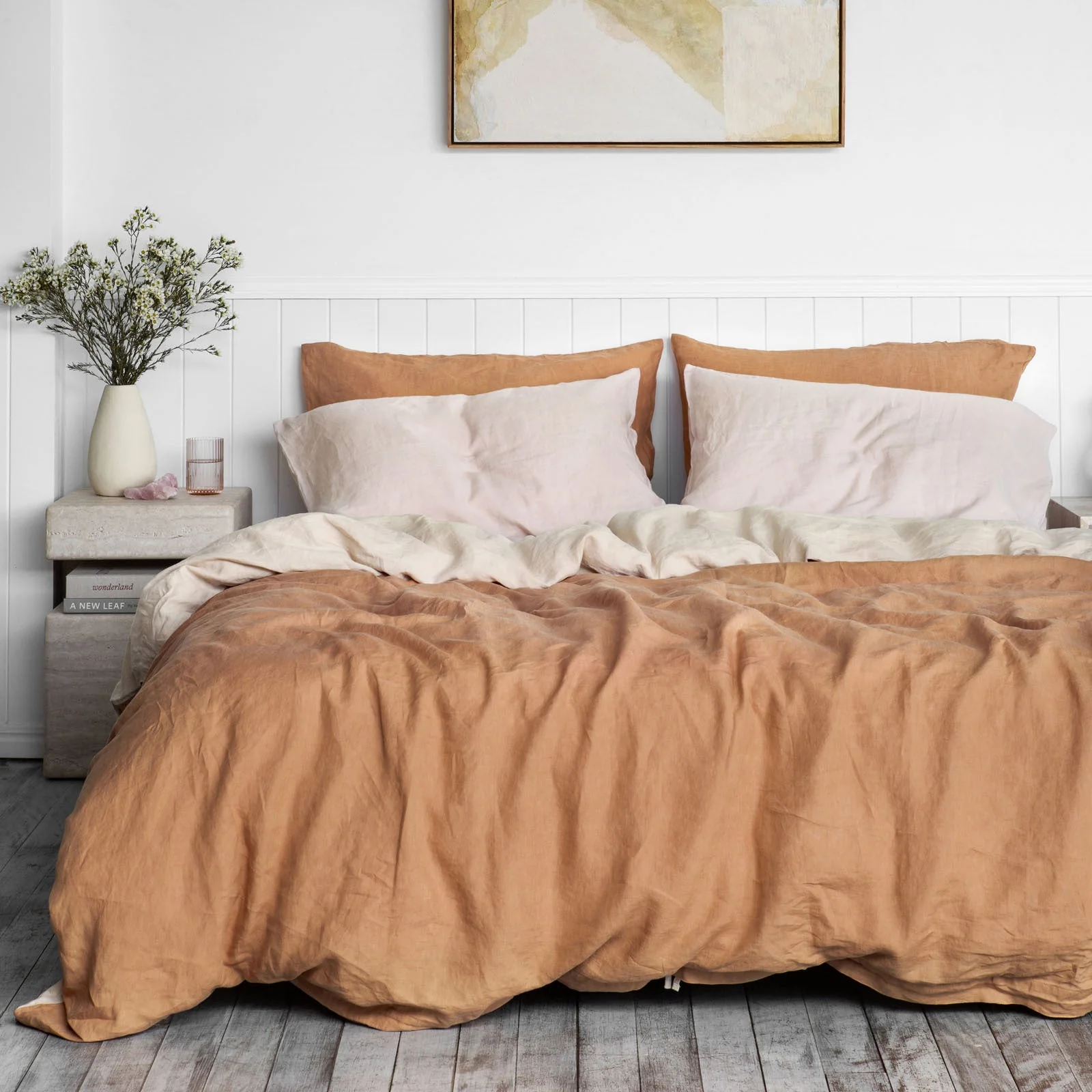 French Flax Linen Double Sided Quilt Cover Set in Creme/Sandalwood - Image 10