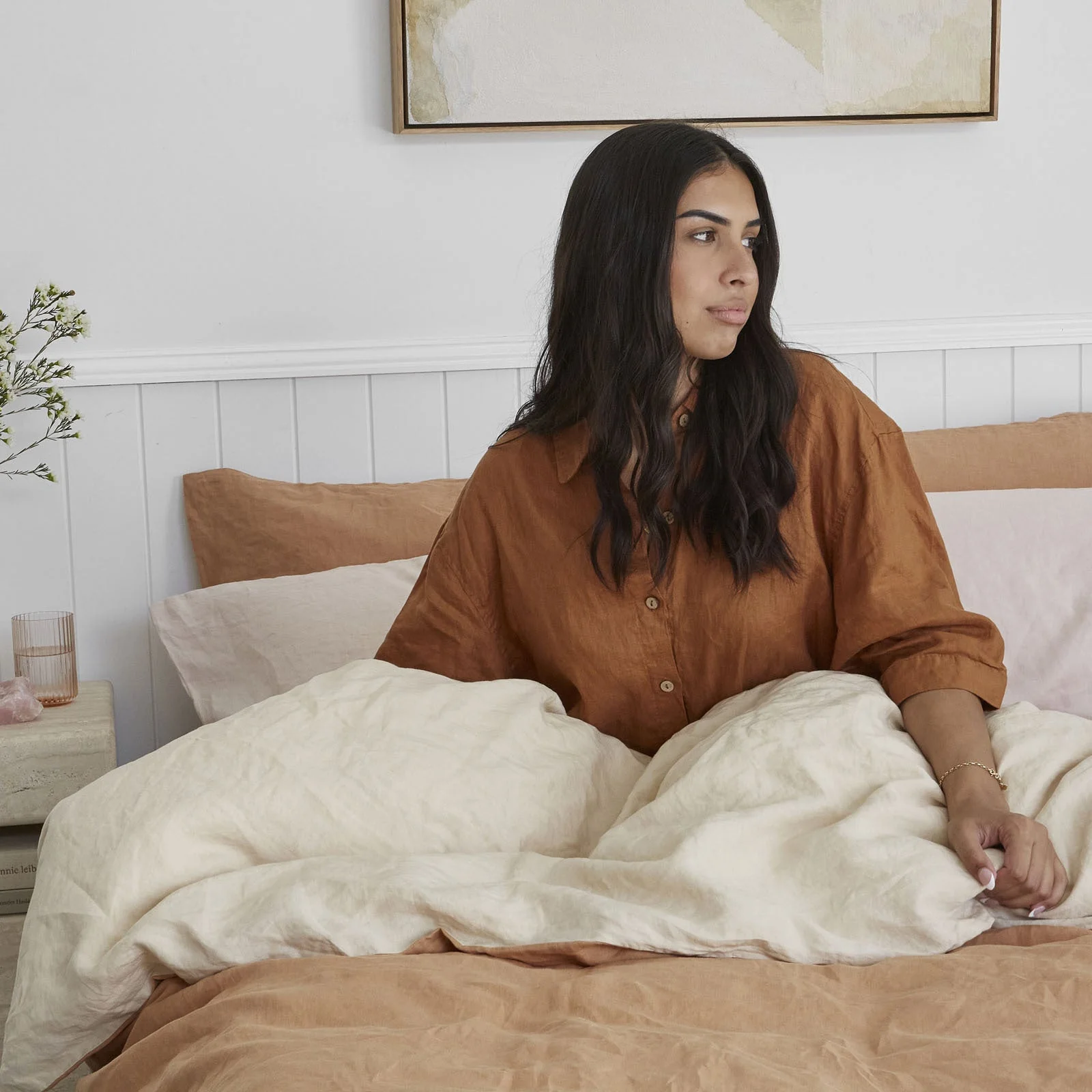 French Flax Linen Double Sided Quilt Cover Set in Creme/Sandalwood - Image 11