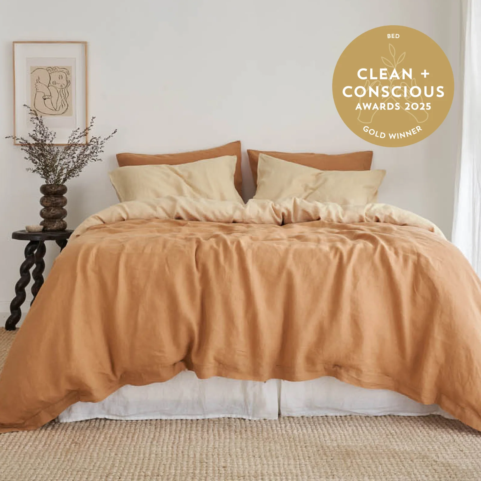 French Flax Linen Double Sided Quilt Cover in Creme/Sandalwood - Image 4