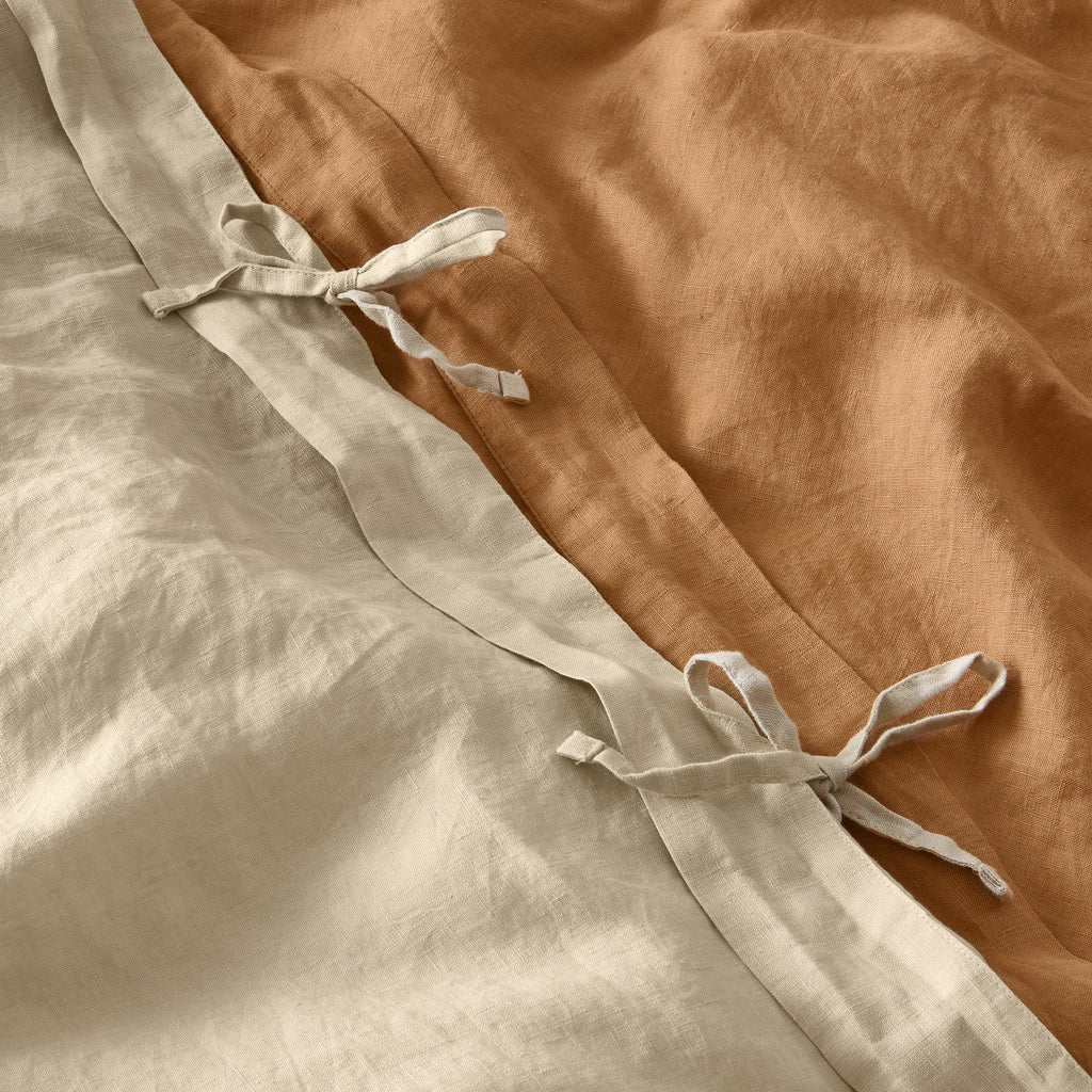 French Flax Linen Double Sided Quilt Cover Set in Creme/Sandalwood - Image 8