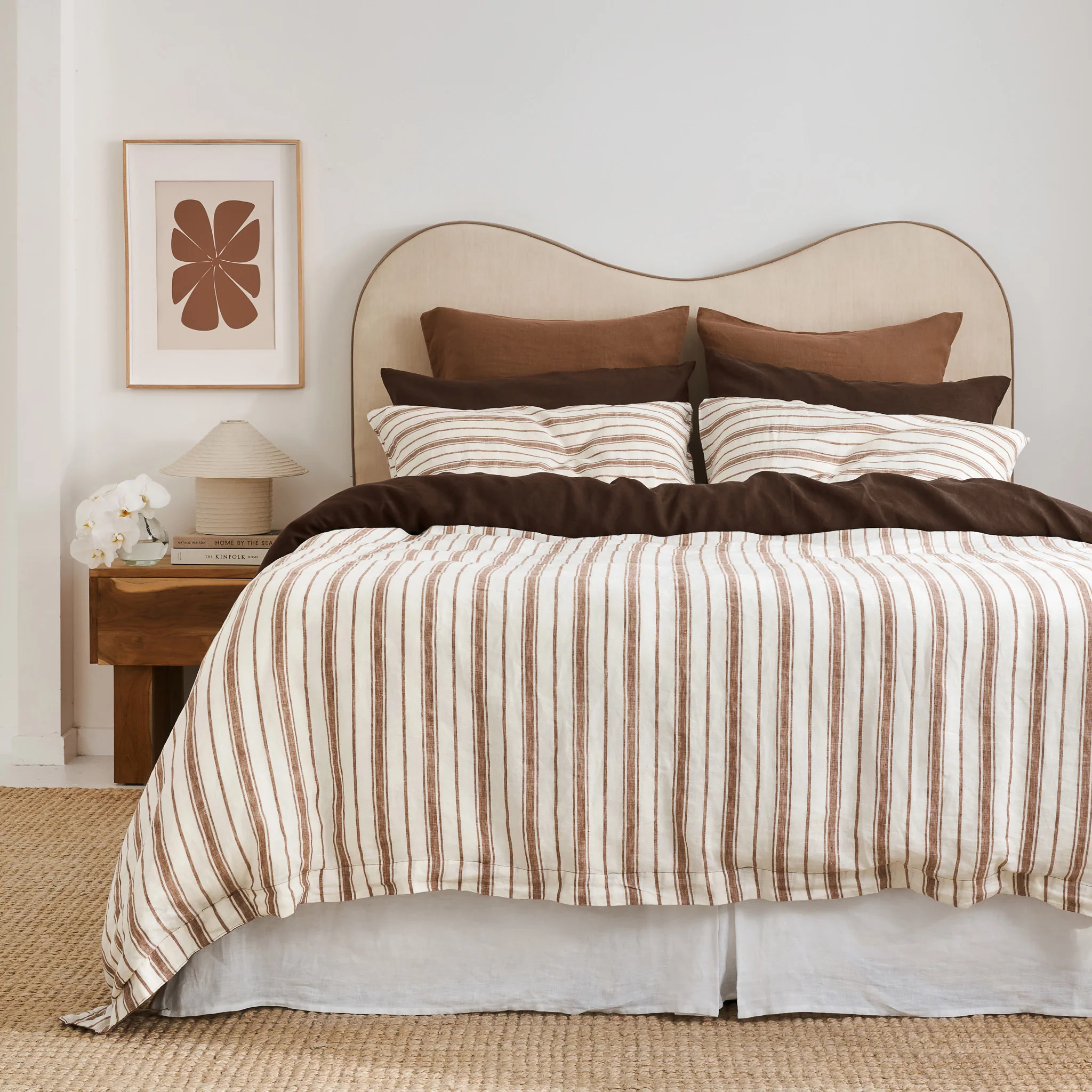 French Flax Linen Double Sided Quilt Cover Set in Hazelnut/Hazelnut Stripe - Image 11