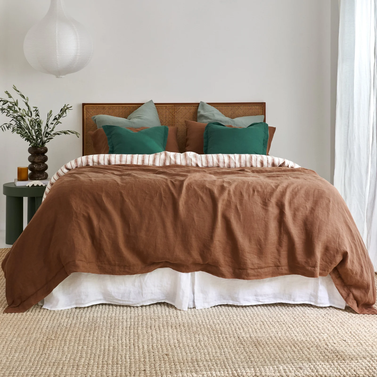 French Flax Linen Double Sided Quilt Cover Set in Hazelnut/Hazelnut Stripe - Image 12