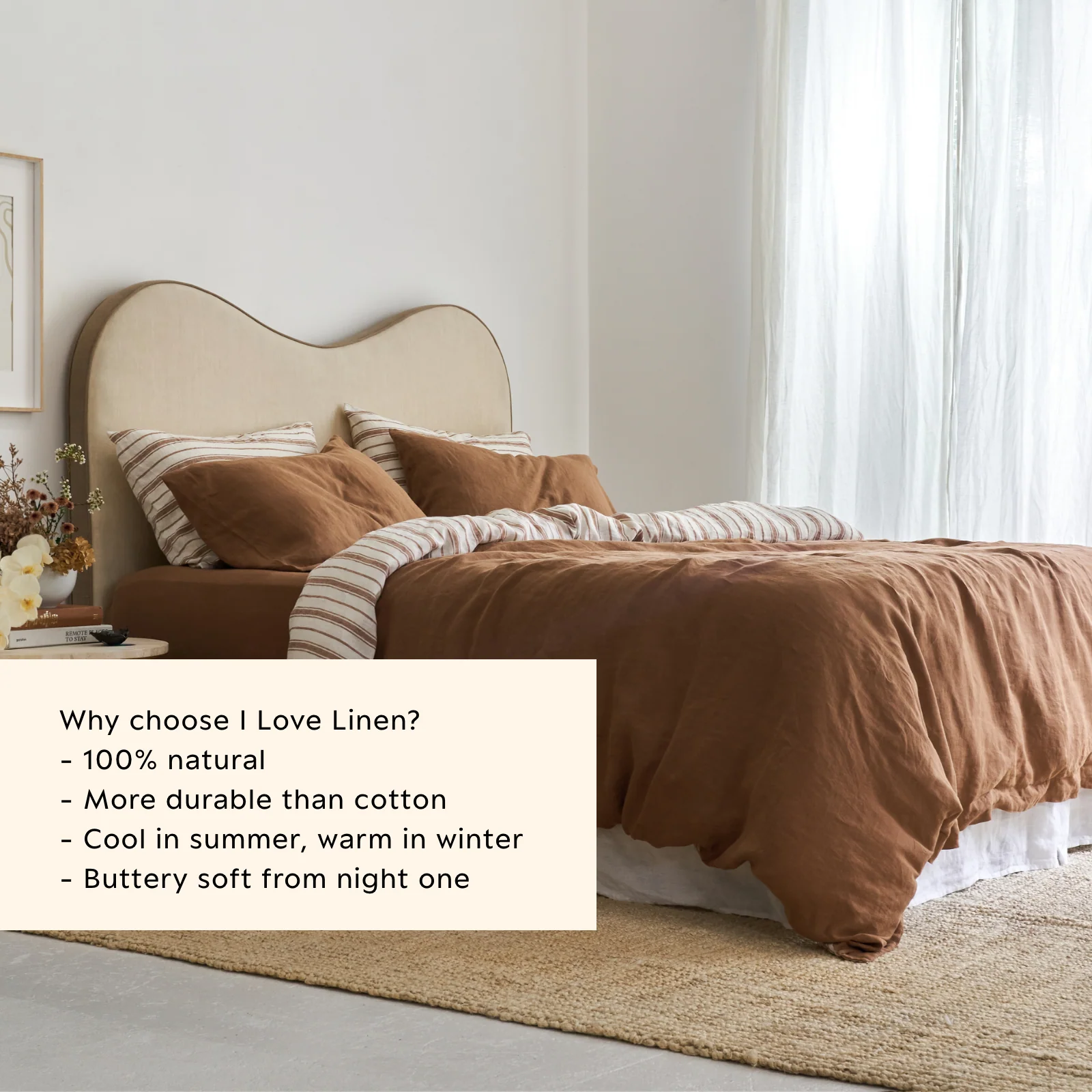 French Flax Linen Double Sided Quilt Cover Set in Hazelnut/Hazelnut Stripe - Image 6