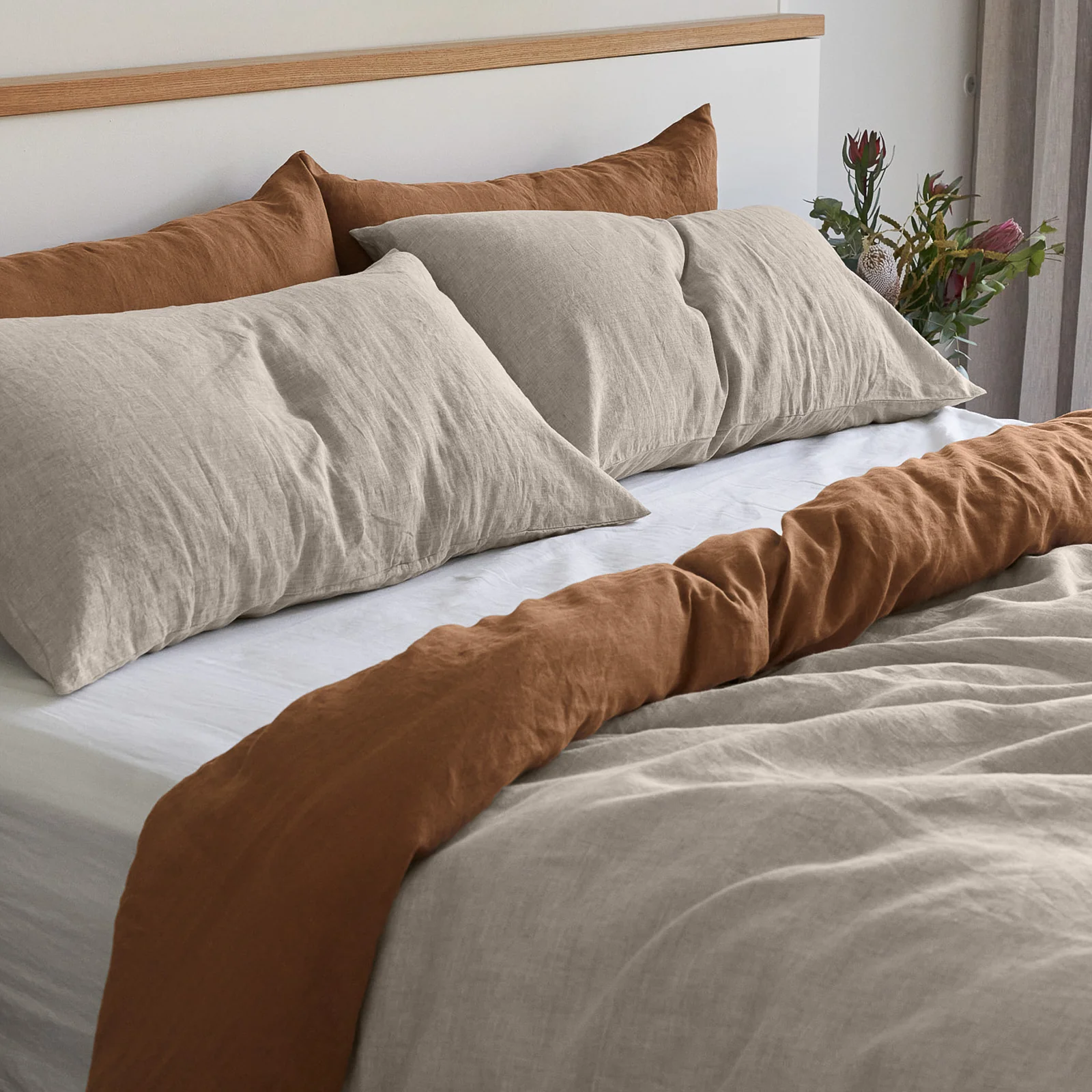 French Flax Linen Double Sided Quilt Cover in Hazelnut/Natural - Image 11