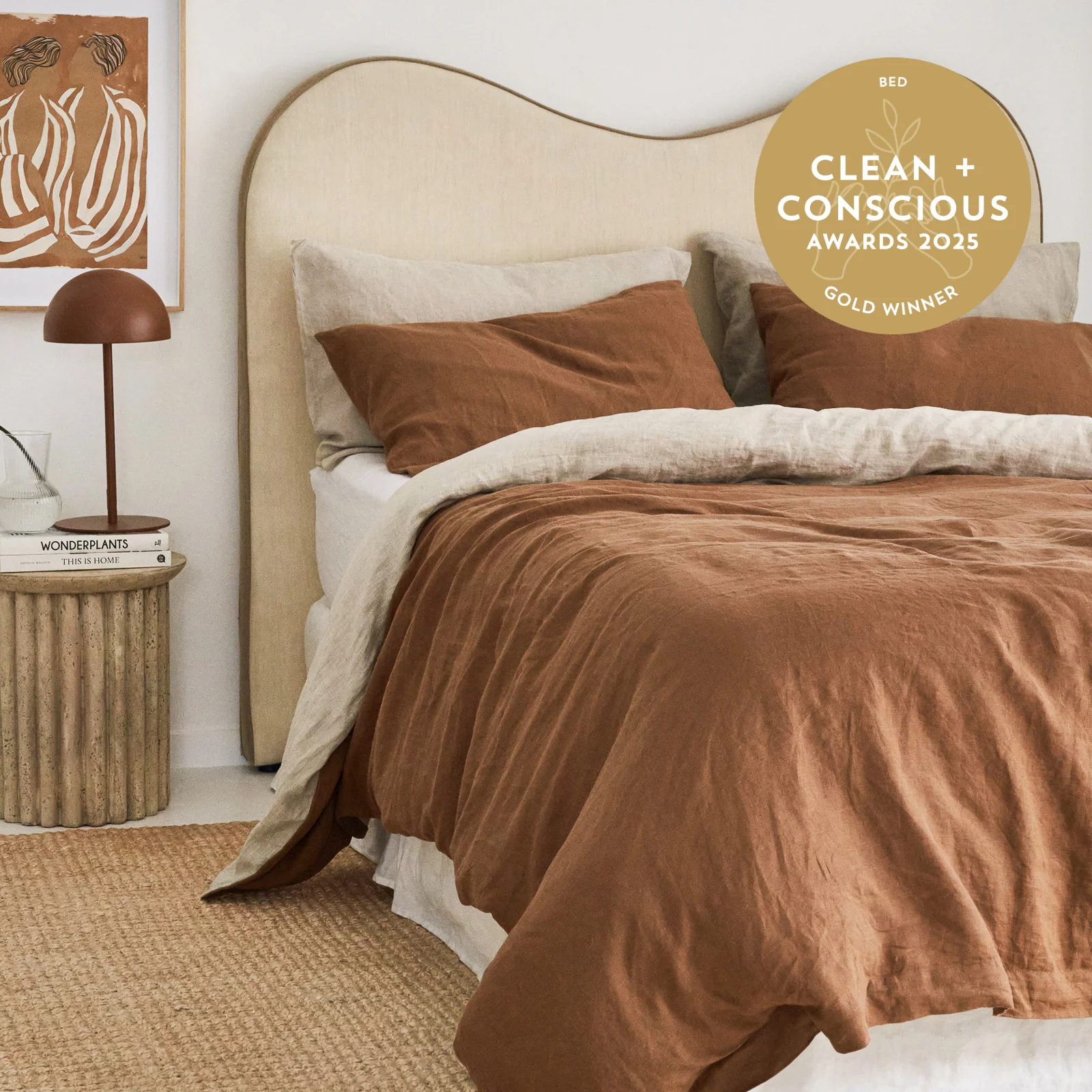 French Flax Linen Double Sided Quilt Cover in Hazelnut/Natural - Image 5