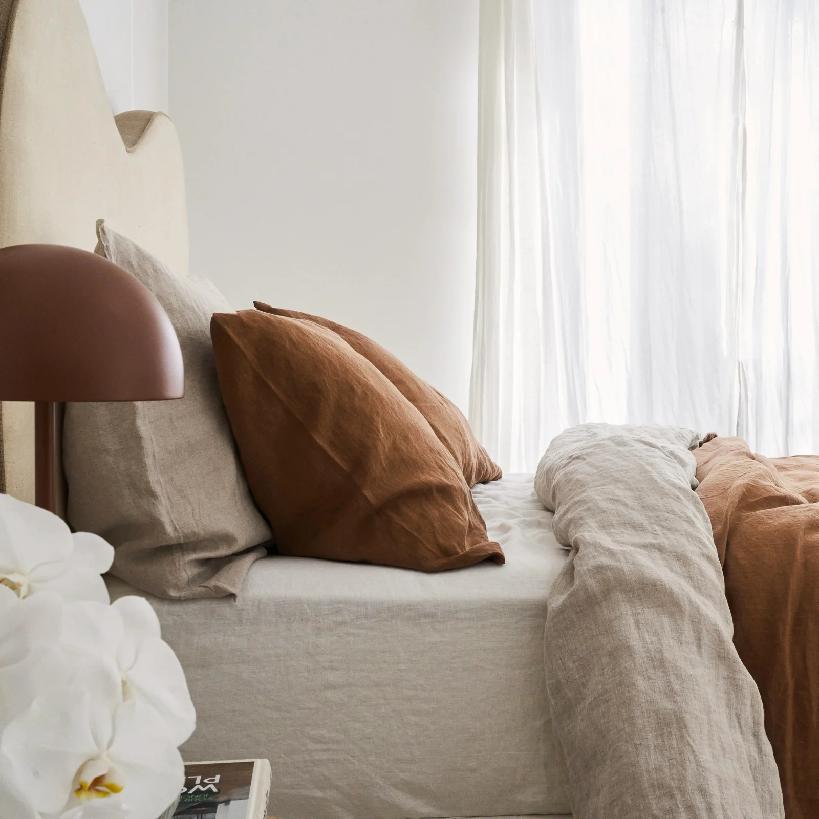 French Flax Linen Double Sided Quilt Cover in Hazelnut/Natural - Image 10