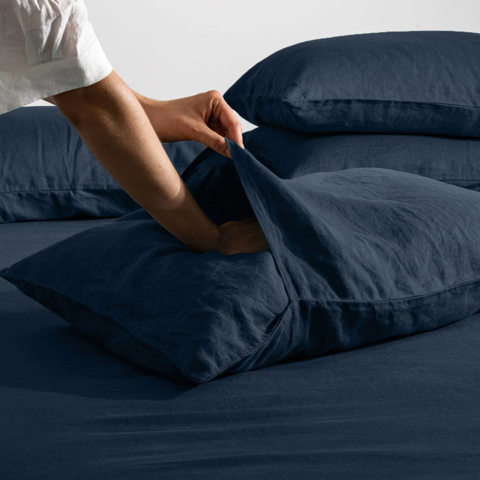 French Flax Linen Double Sided Quilt Cover Set in Indigo/Indigo Stripe - Image 10