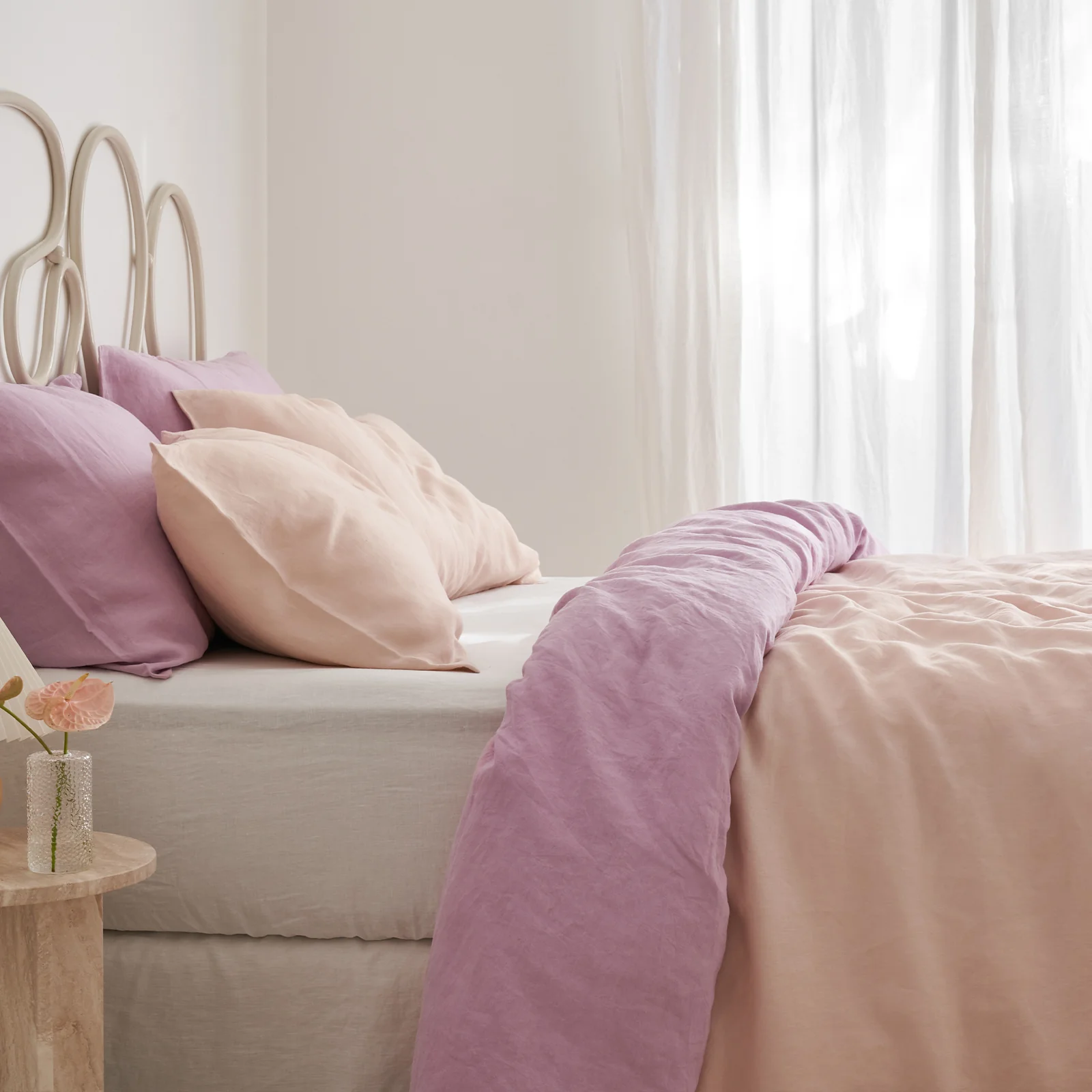 French Flax Linen Double Sided Quilt Cover Set in Lilac/Blush - Image 10