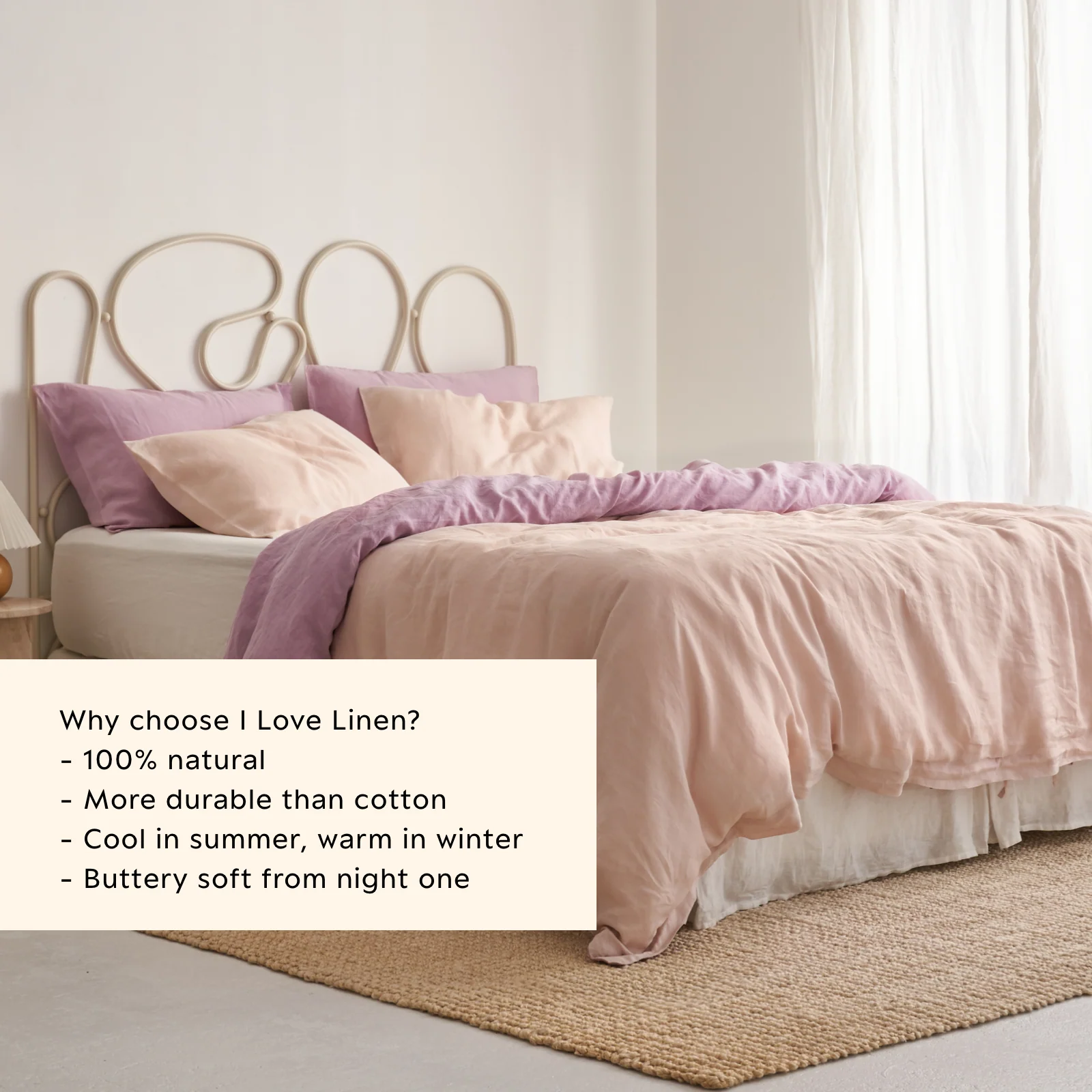 French Flax Linen Double Sided Quilt Cover Set in Lilac/Blush - Image 5